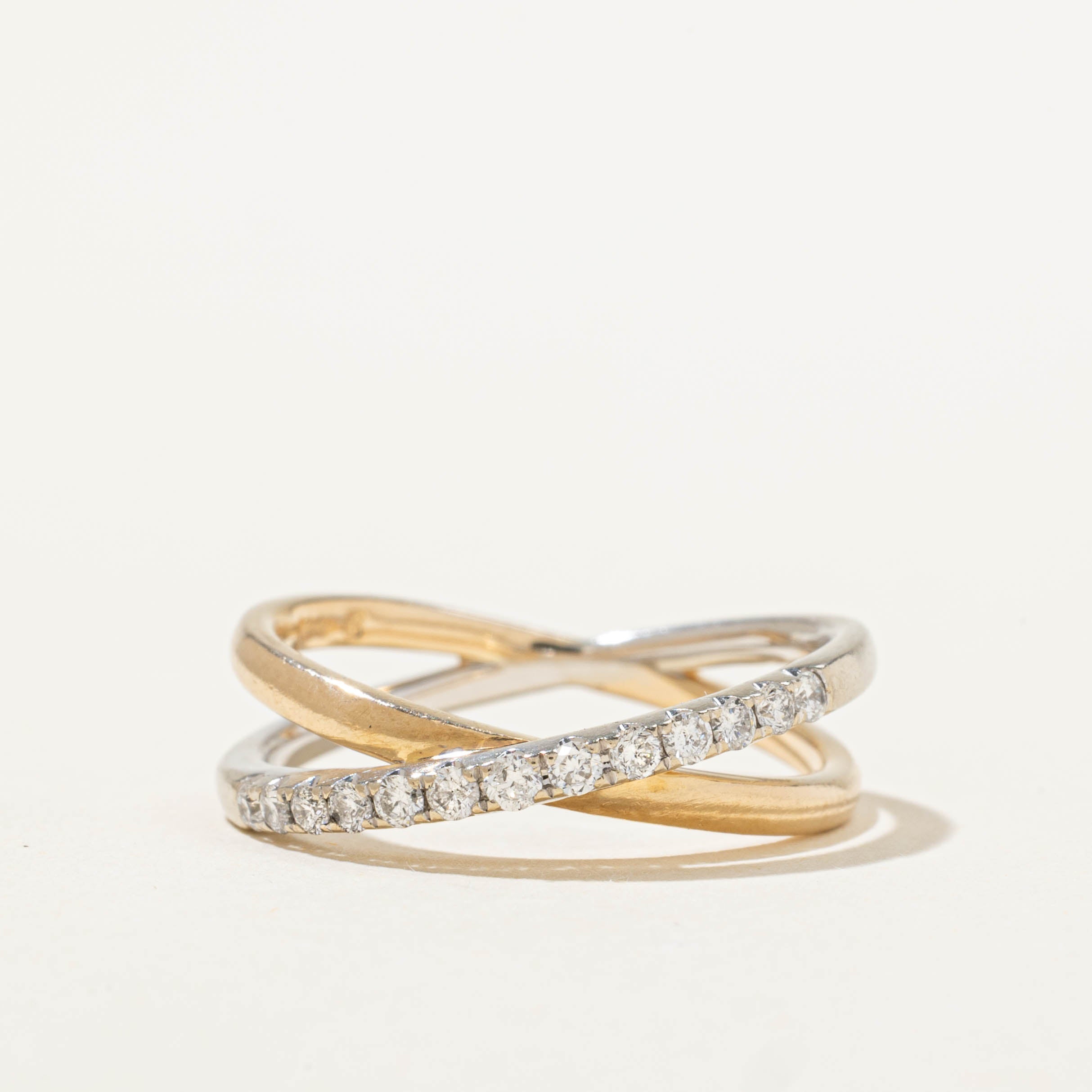 14k Semi Eternity Diamond Crossover Ring | SZ 7