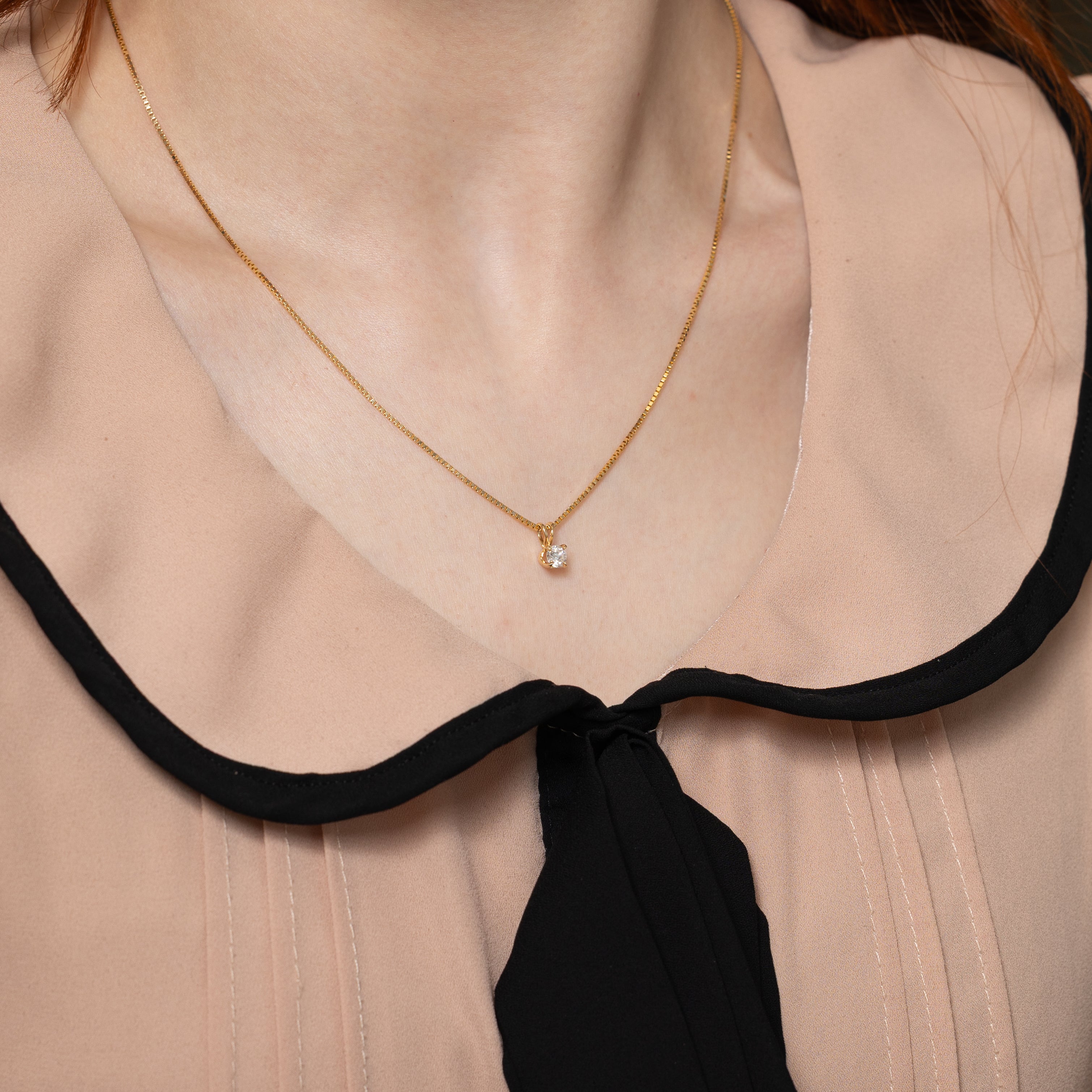 Yellow Gold Solitaire Diamond Pendant Necklace | 0.30ct | 18"