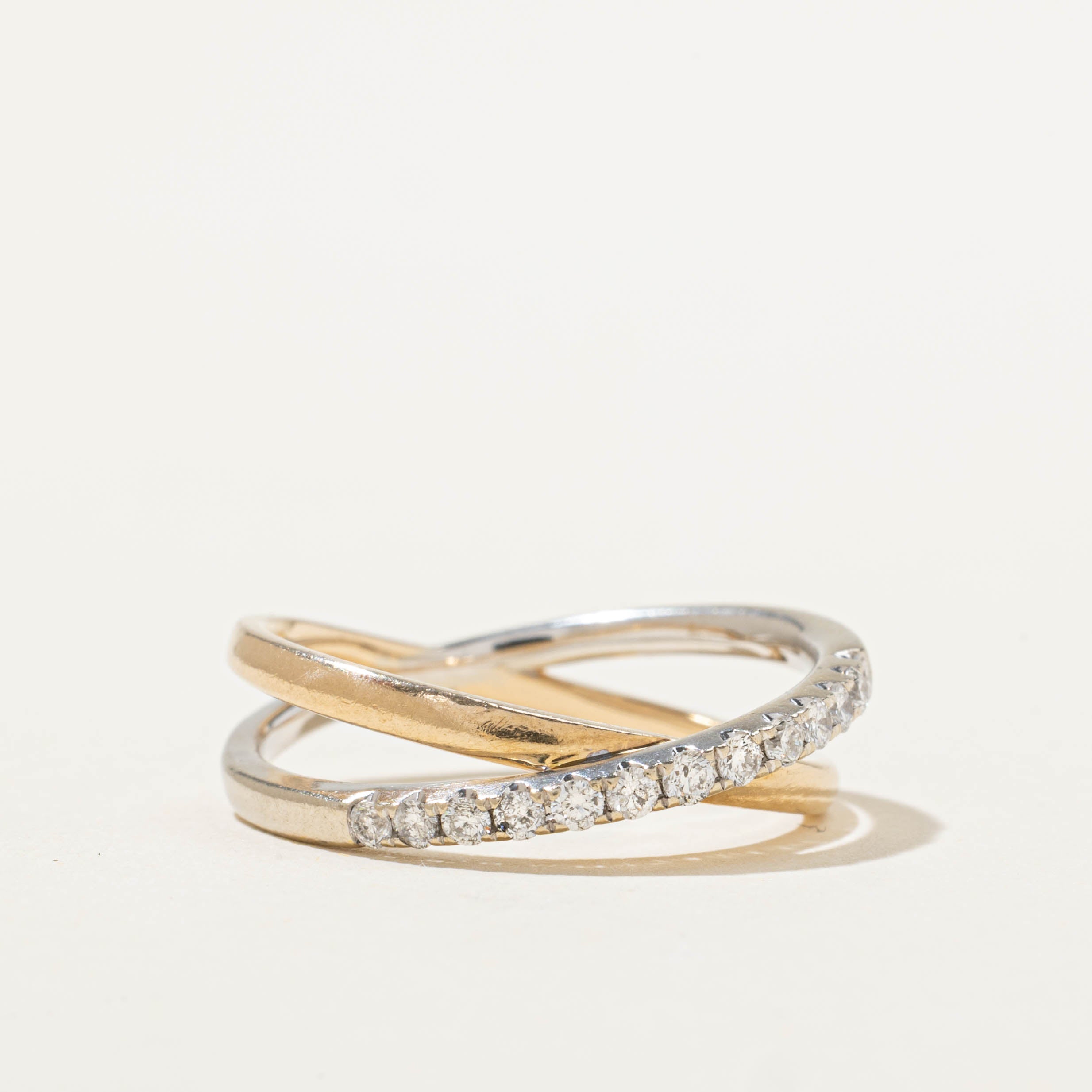 14k Semi Eternity Diamond Crossover Ring | SZ 7