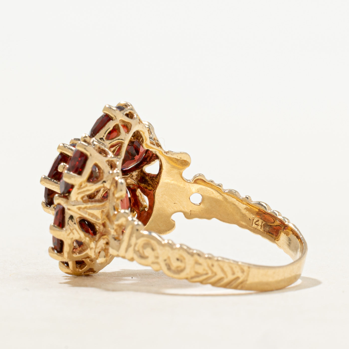 Garnet Cluster Scrollwork Cocktail Ring | 3.80ctw | SZ 6.5