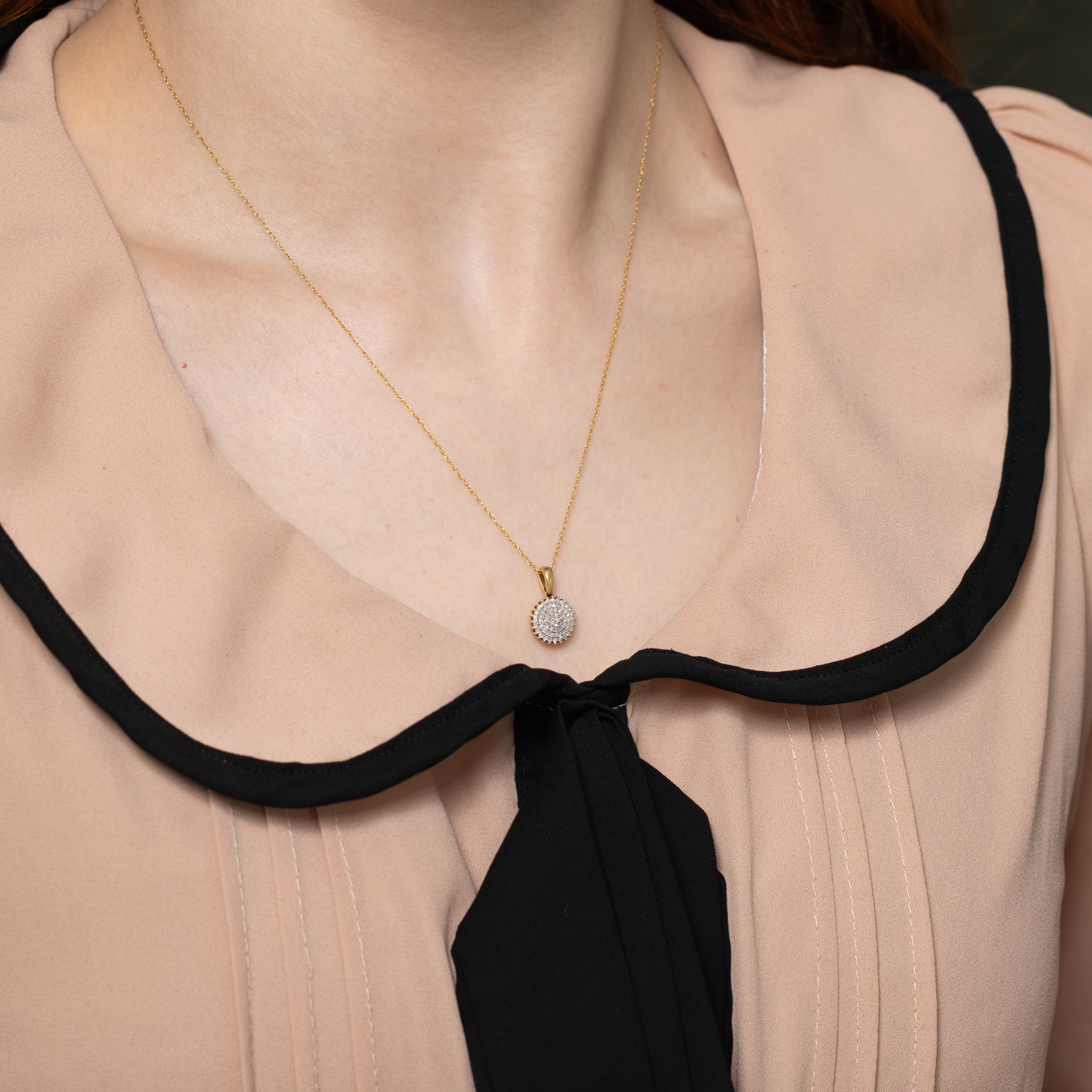 Yellow Gold Diamond Round Cluster Pendant Necklace | 0.20ctw | 18"