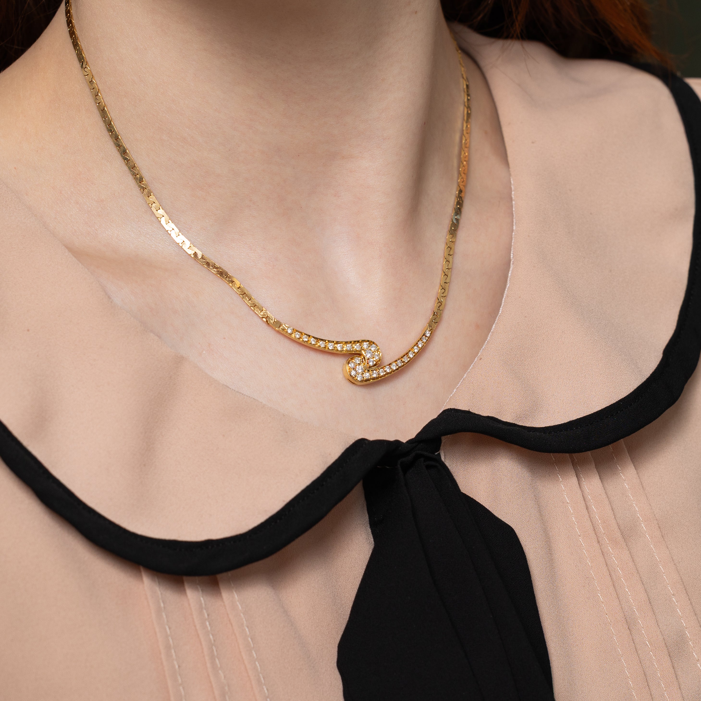 18k Yellow Gold Diamond Bypass Pendant Necklace | 0.53ctw | 16"