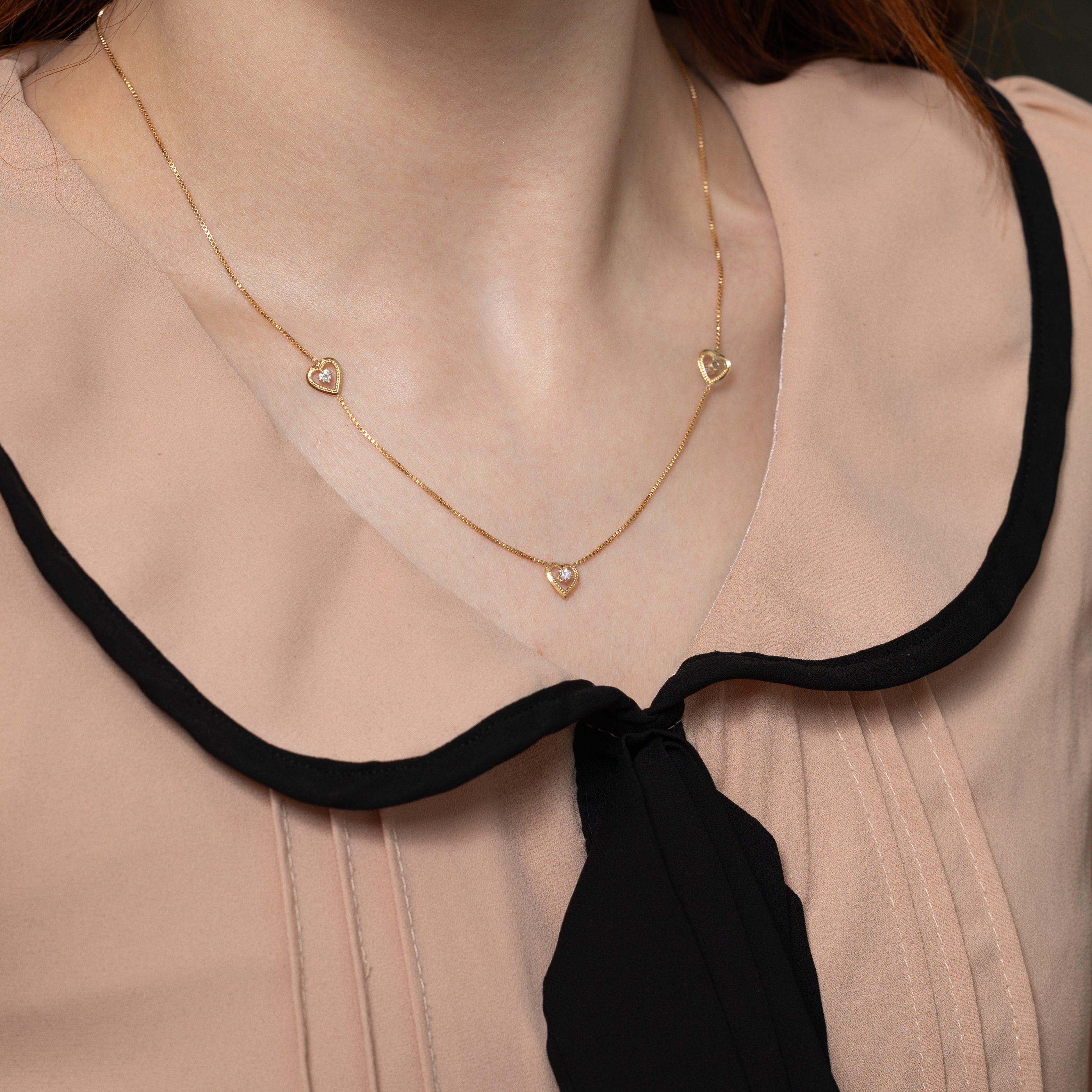 Yellow Gold Diamond Hearts Pendant Necklace | 0.12ctw | 18"