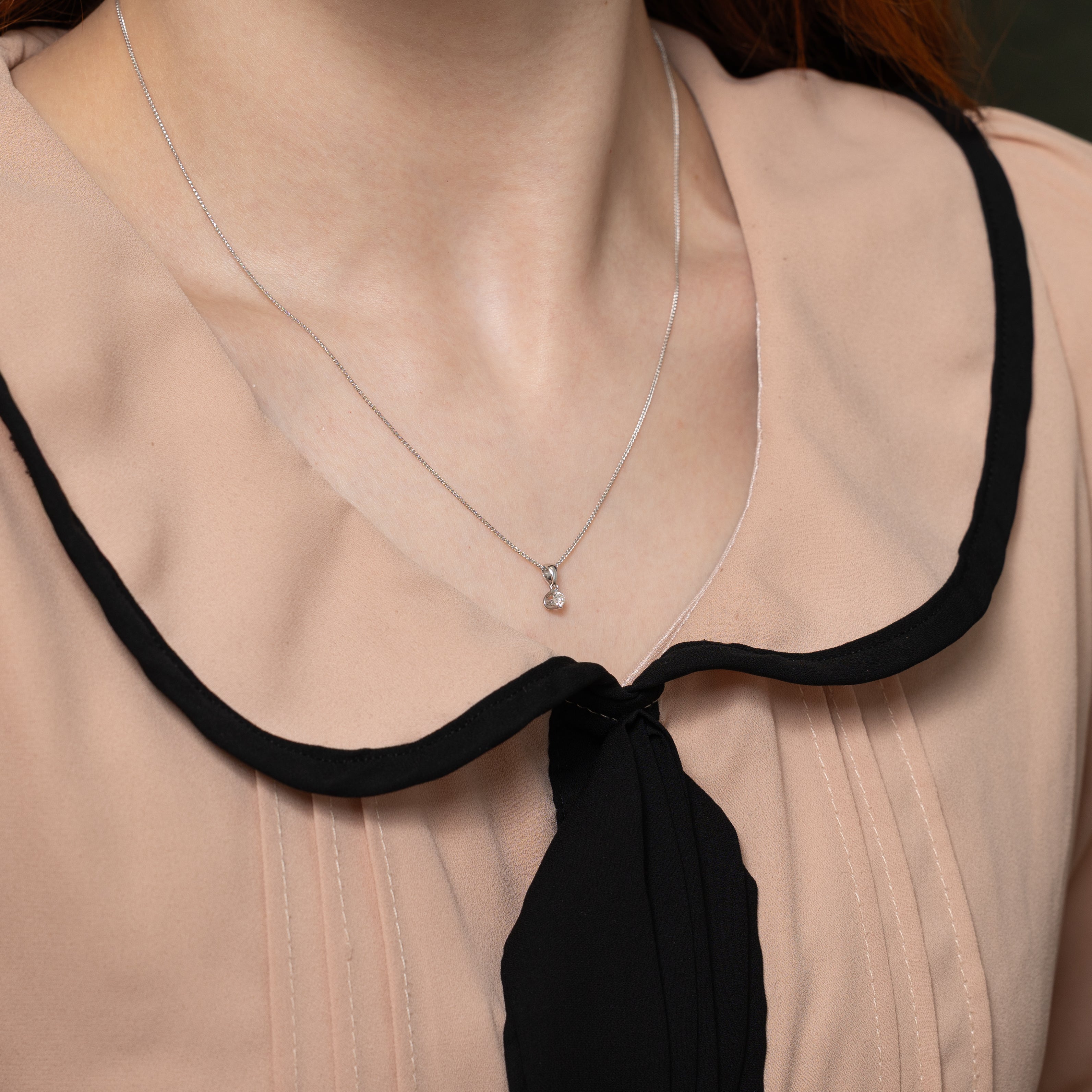 White Gold Solitaire Diamond Pendant Necklace | 0.10ct | 16"