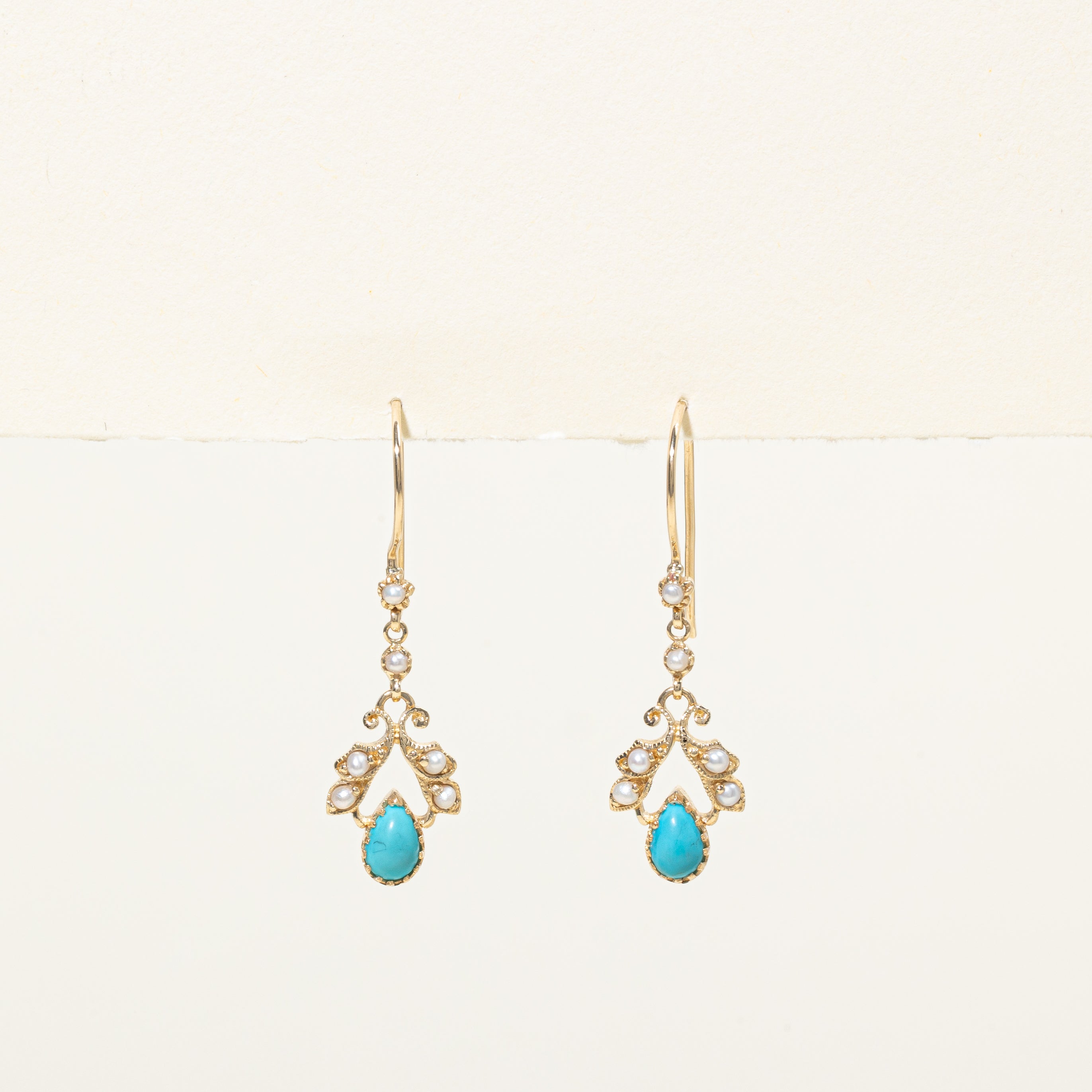 '100 Ways' Art Nouveau Inspired Turquoise and Pearl Earrings