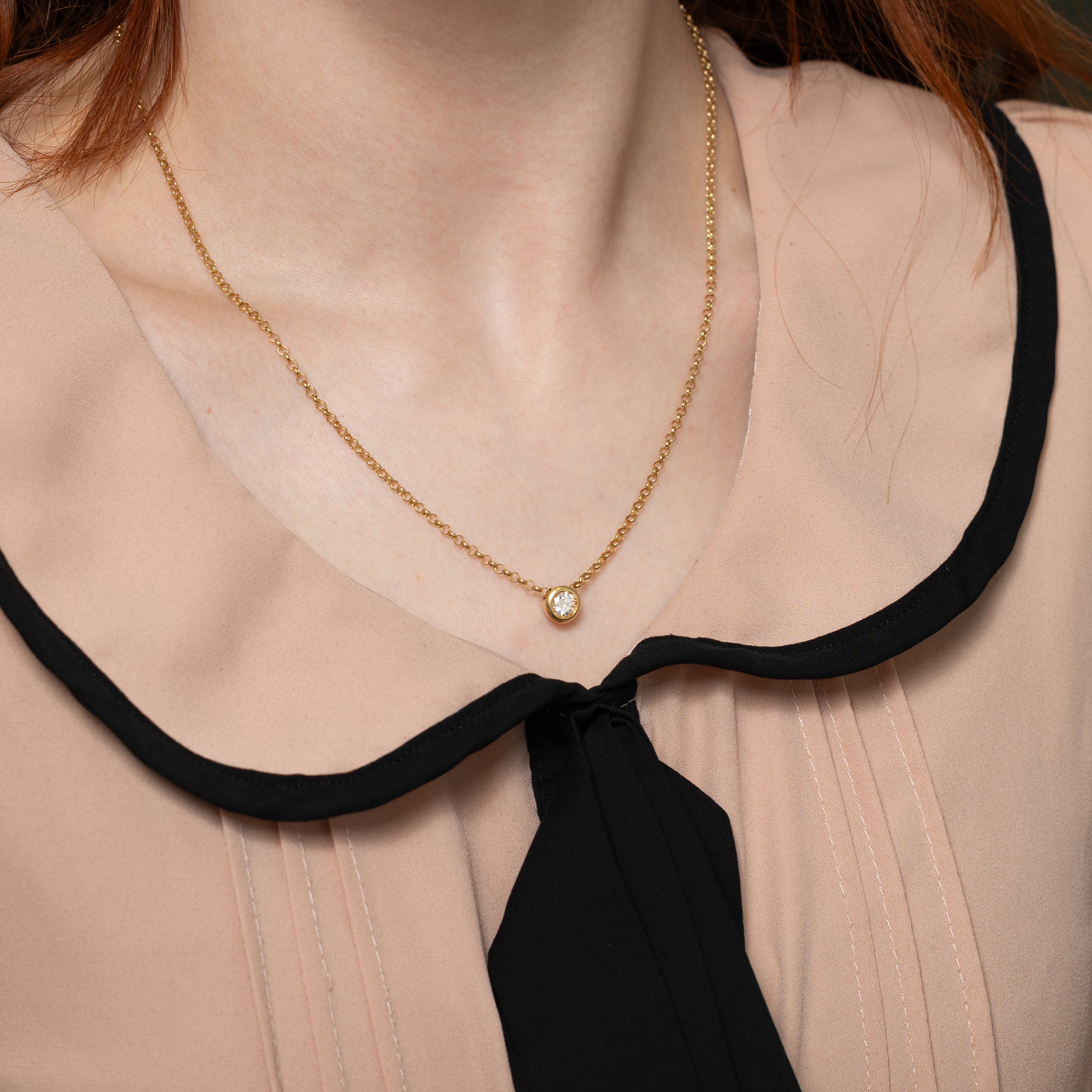 18k Yellow Gold Bezel Diamond Pendant Necklace | 0.38ct | 18"