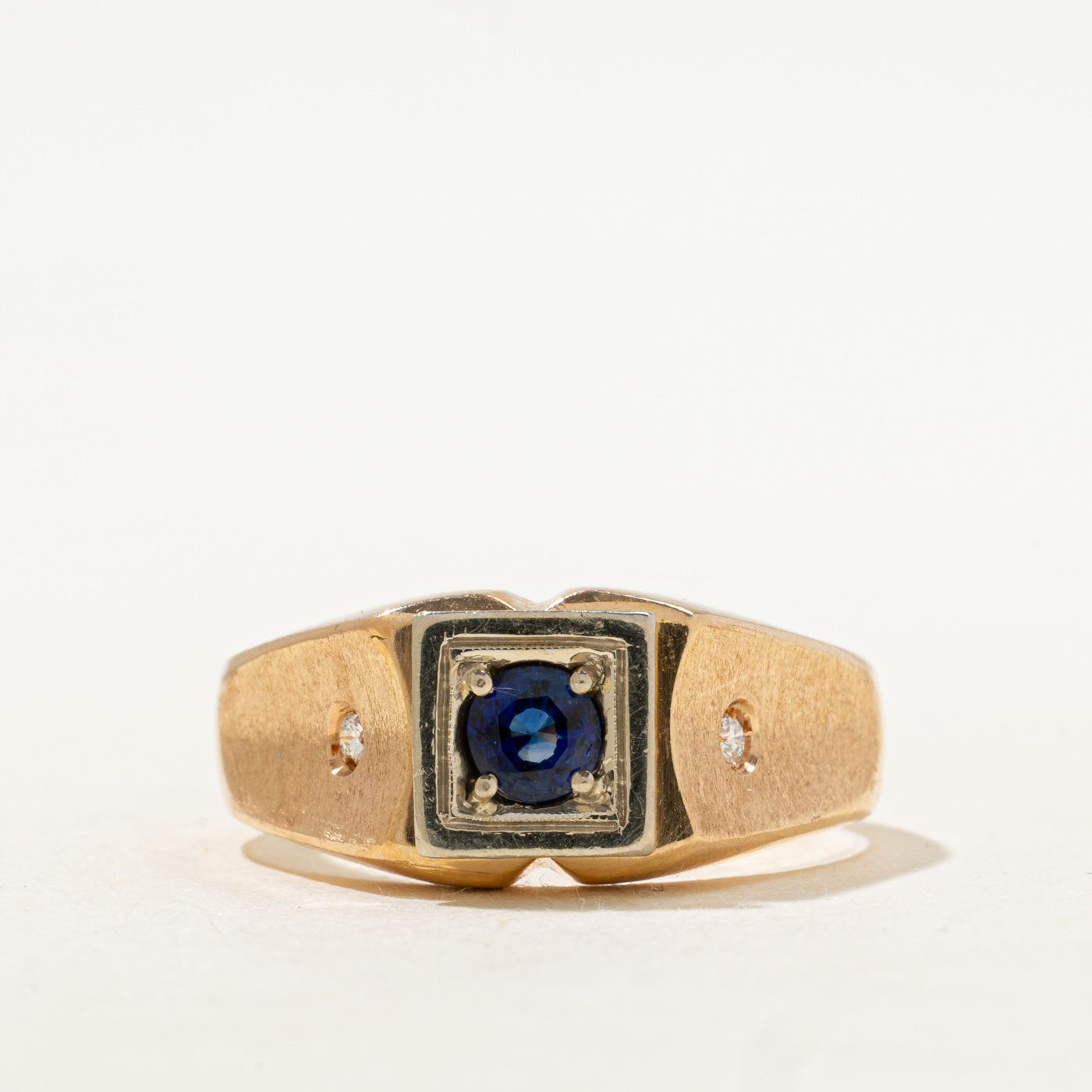 Mid Century Italian 18k Sapphire & Diamond Textured Ring | 0.41ct, 0.04ct | SZ 12.25