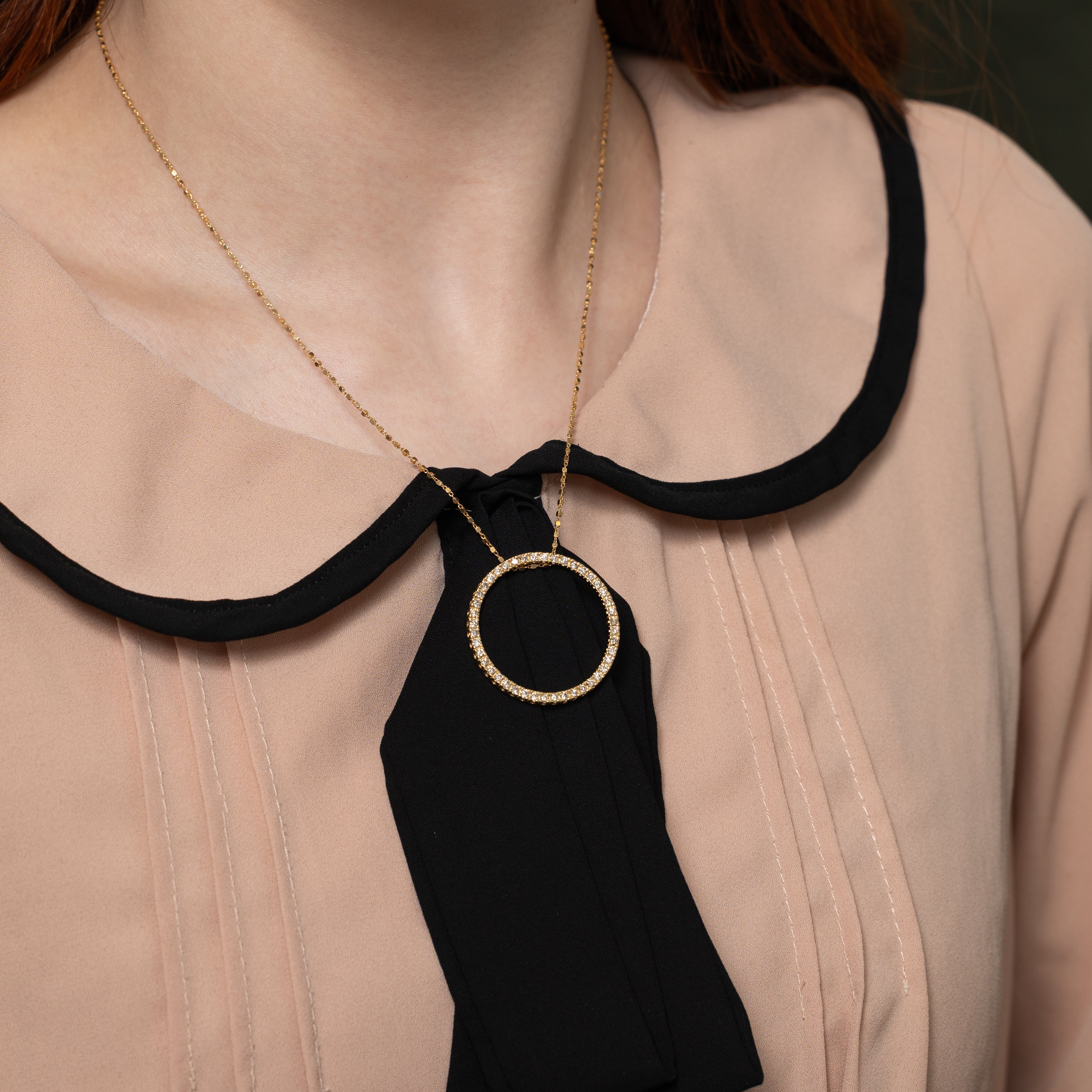 Yellow Gold Diamond Large Circle Pendant Necklace | 1.00ctw | 18"