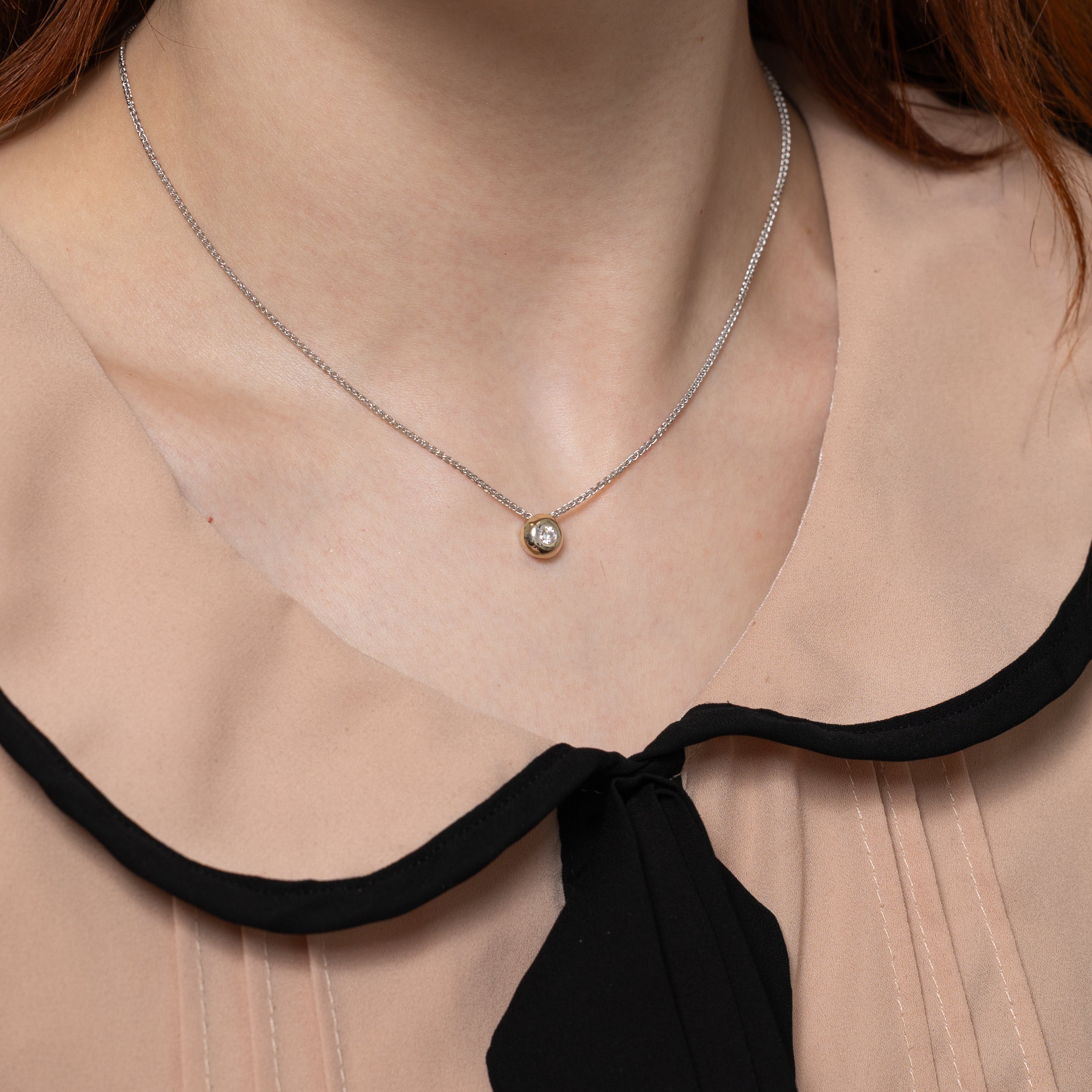 18k White Gold Bezel Set Diamond Pendant Necklace | 0.10ct | 16"