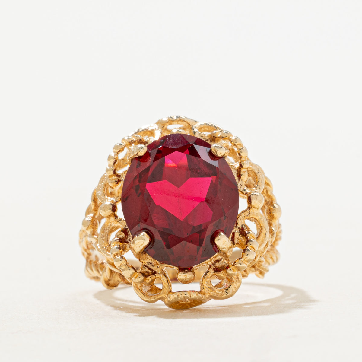 Synthetic Ruby Scrollwork & Openwork Ring | 4.67ct | SZ 3.25