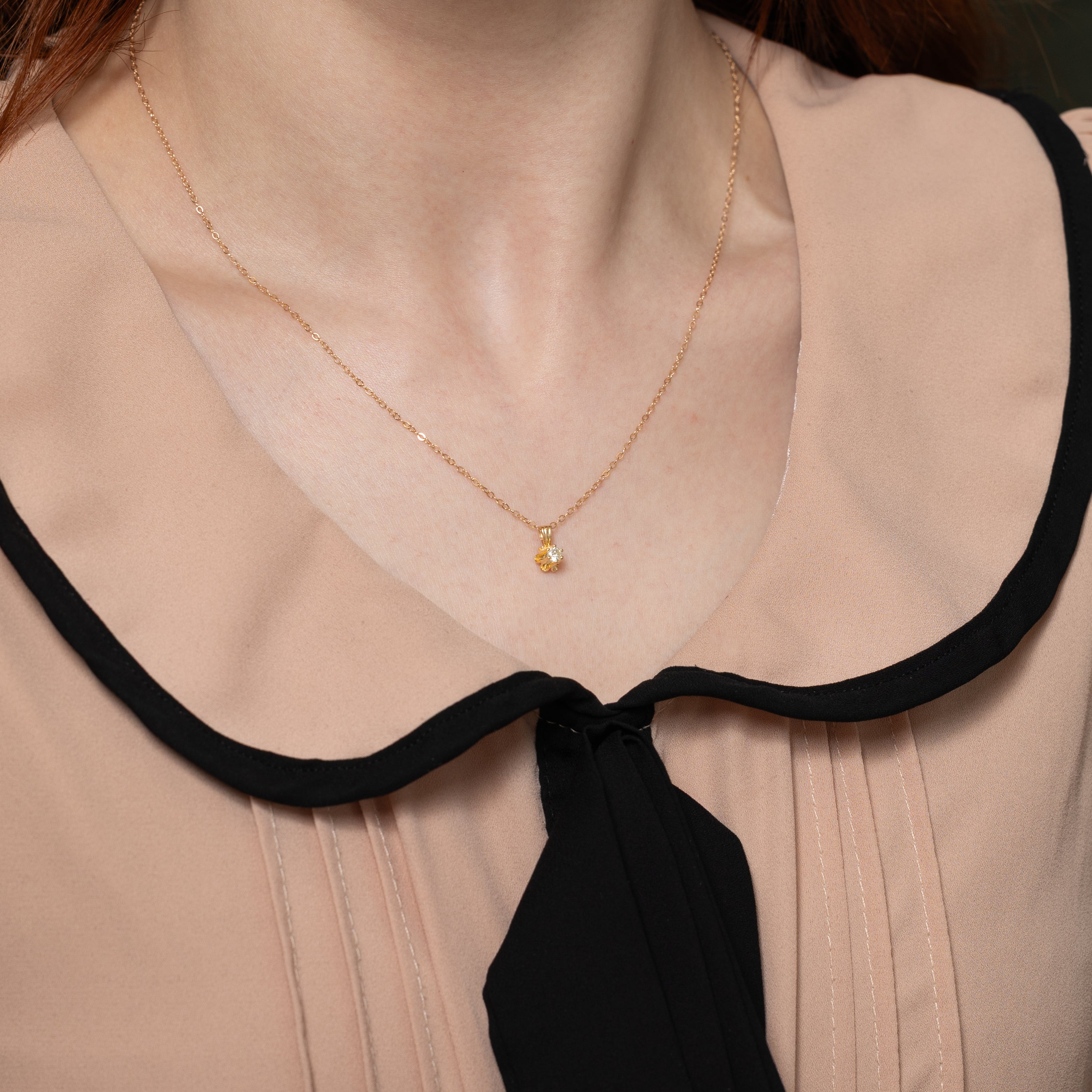 Yellow Gold Belcher Set Diamond Pendant Necklace | 0.13ct | 18"