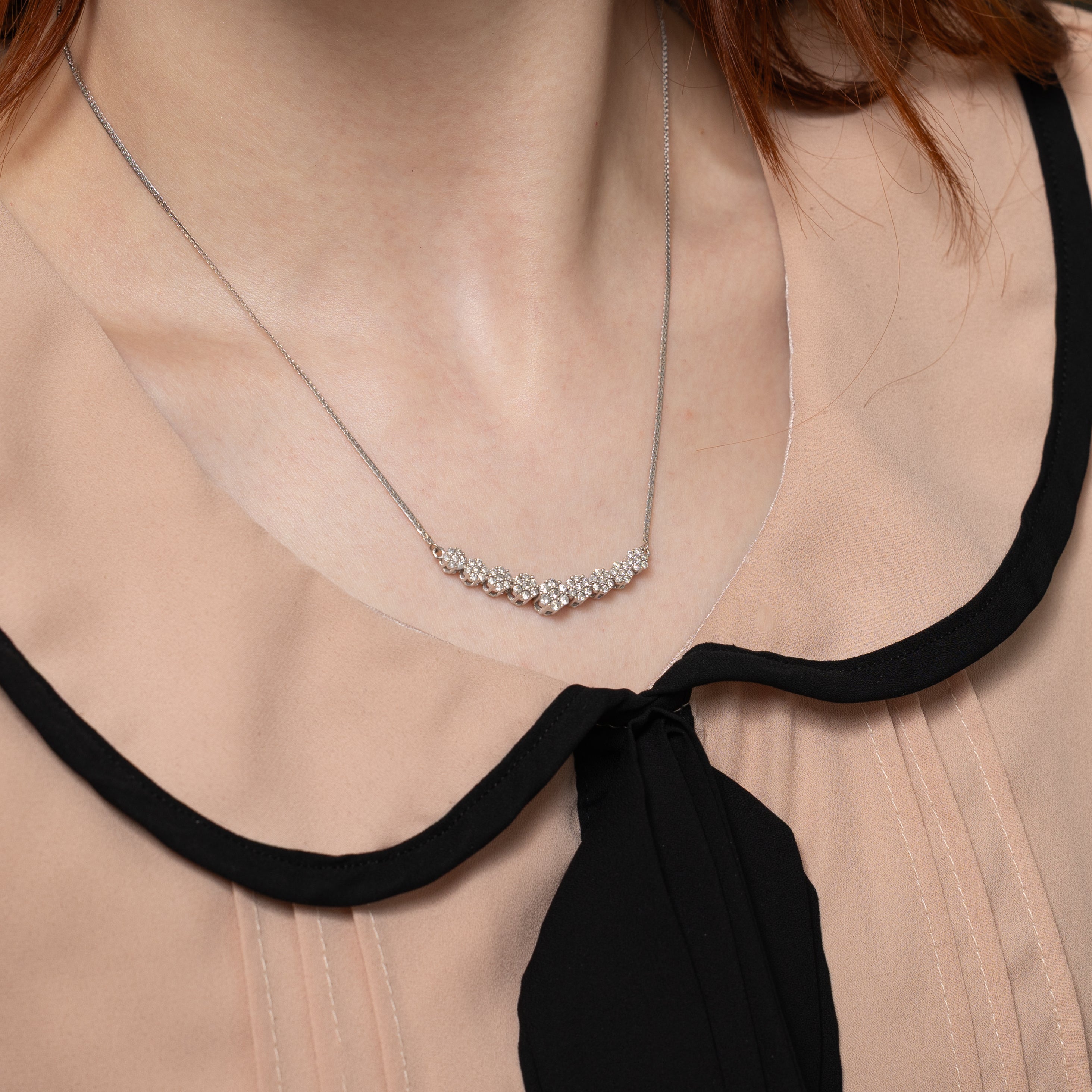 White Gold Diamond Clusters Pendant Necklace | 0.86ct | 17"