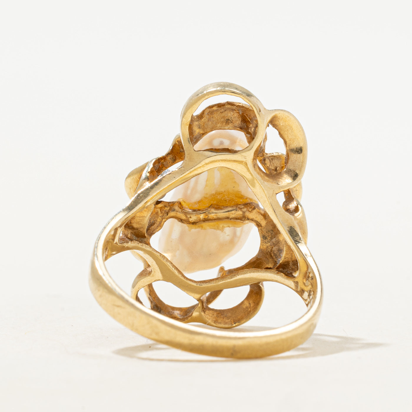 Baroque Pearl & Diamond Openwork Cocktail Ring | 0.005ct | SZ 8