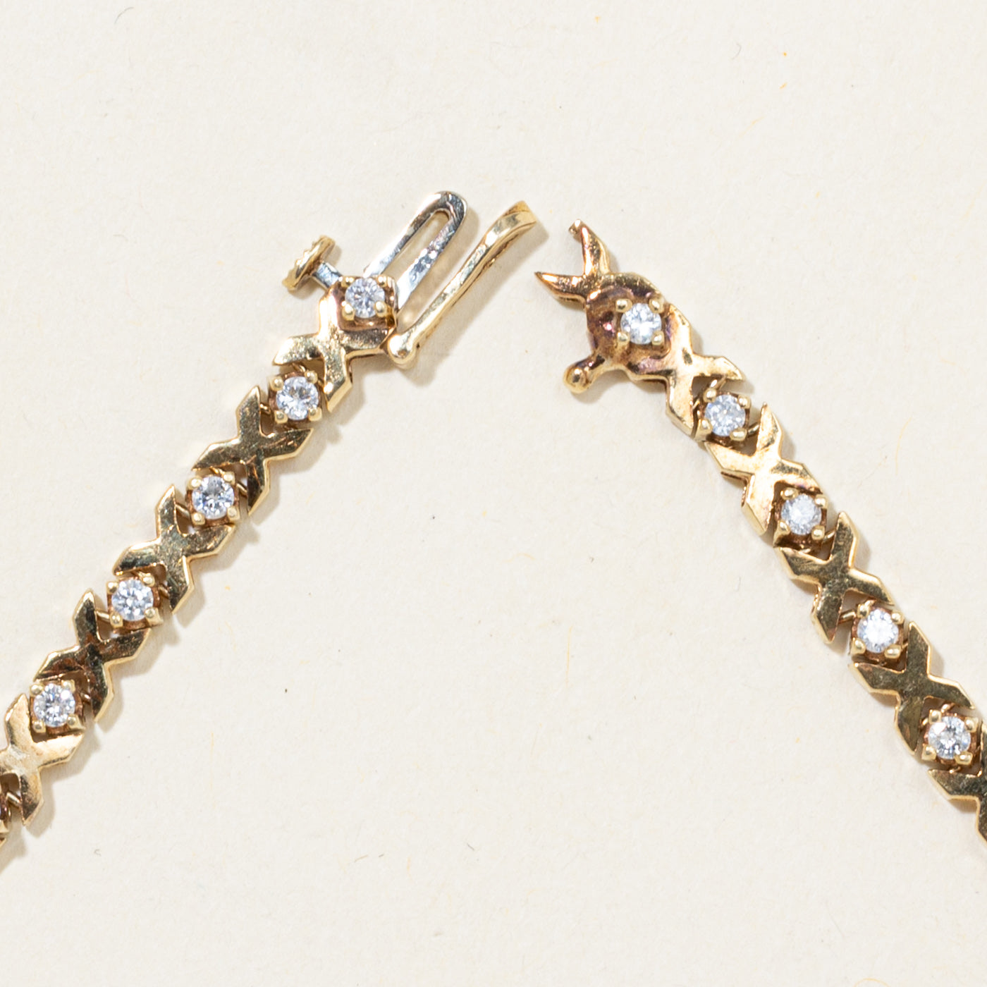 Yellow Gold Diamond X Tennis Bracelet | 0.90ctw | 7.5"