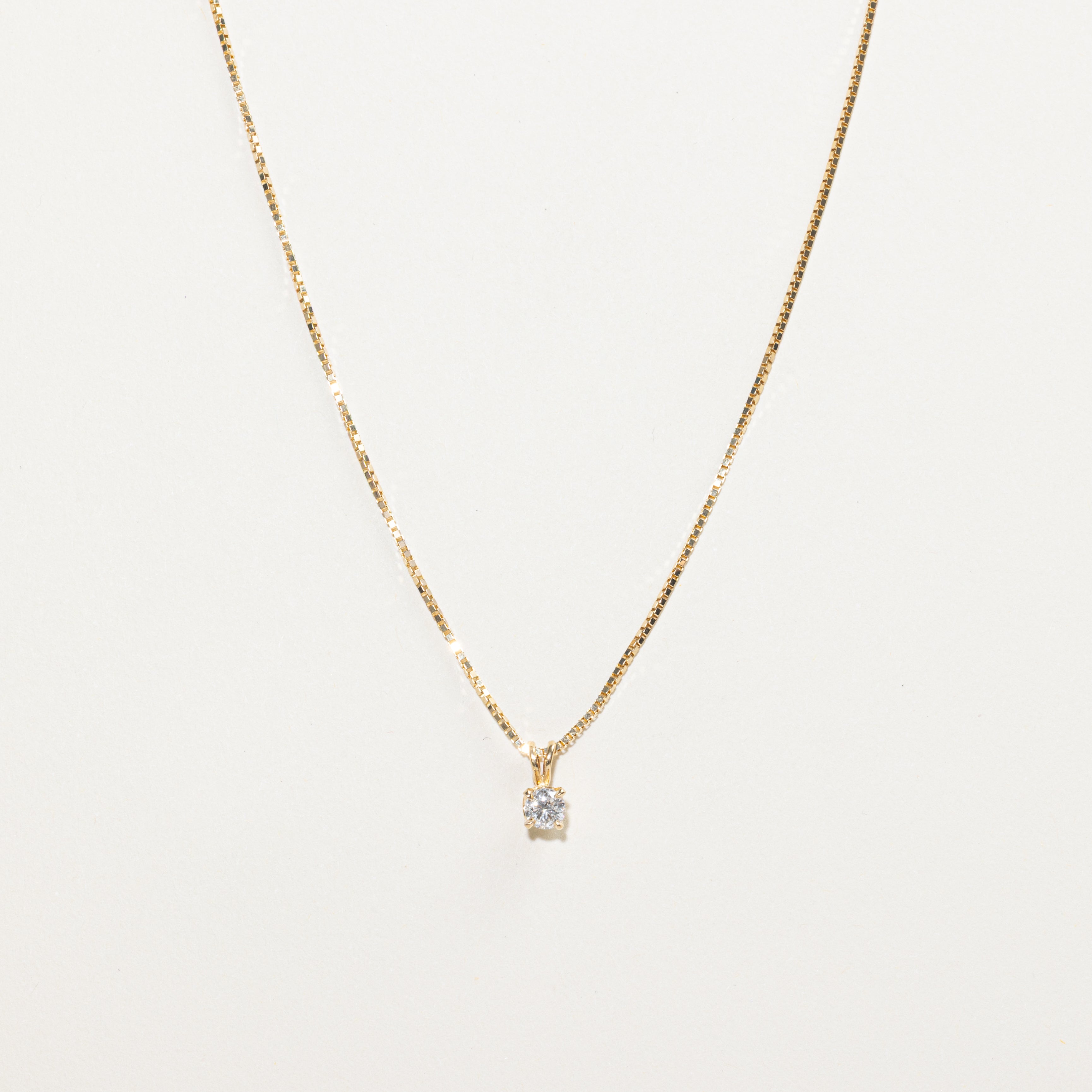 Yellow Gold Solitaire Diamond Pendant Necklace | 0.30ct | 18"