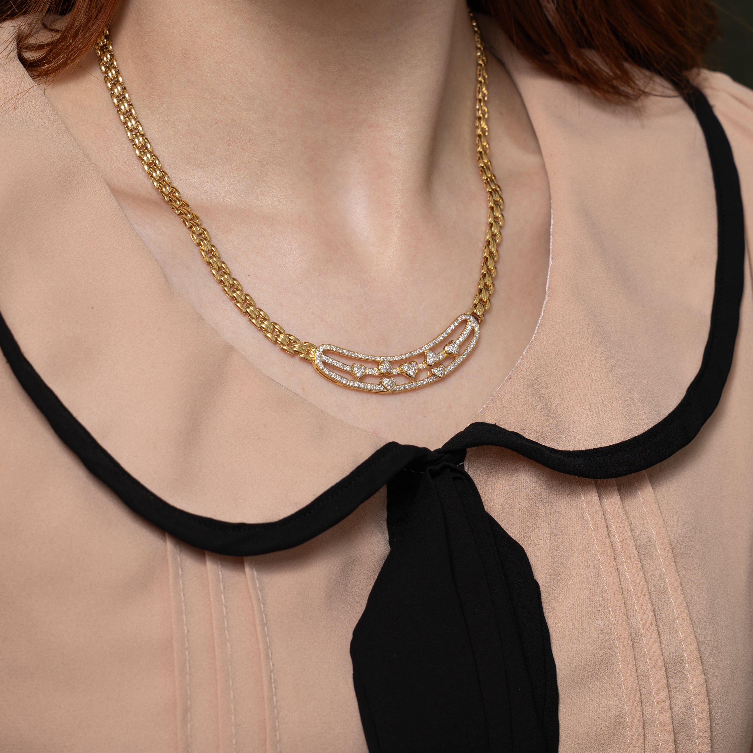 18k Yellow Gold Diamond Hearts Necklace | 0.82ct | 15"