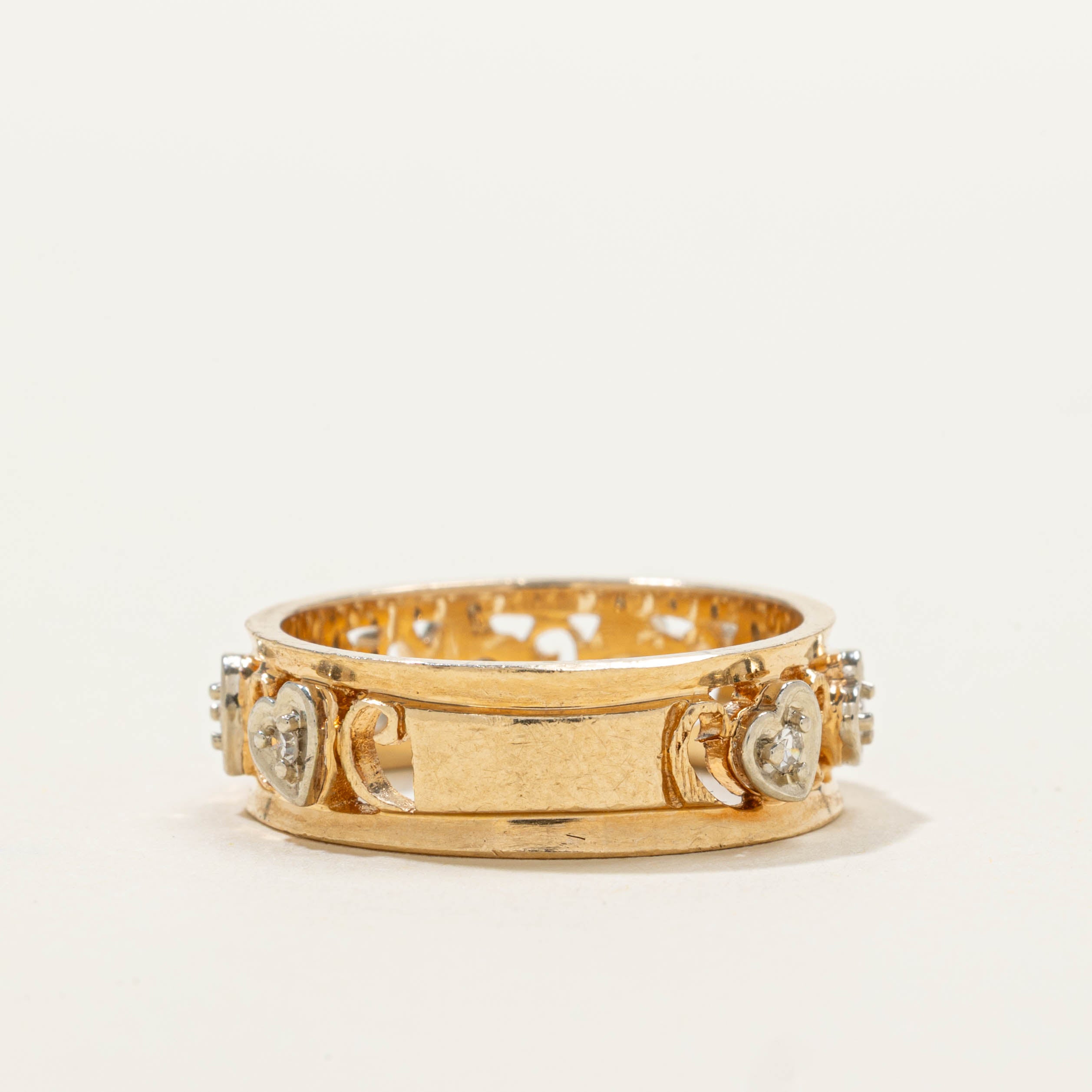 Canadian 14k Diamond Openwork Heart Patterned Band | SZ 6.25