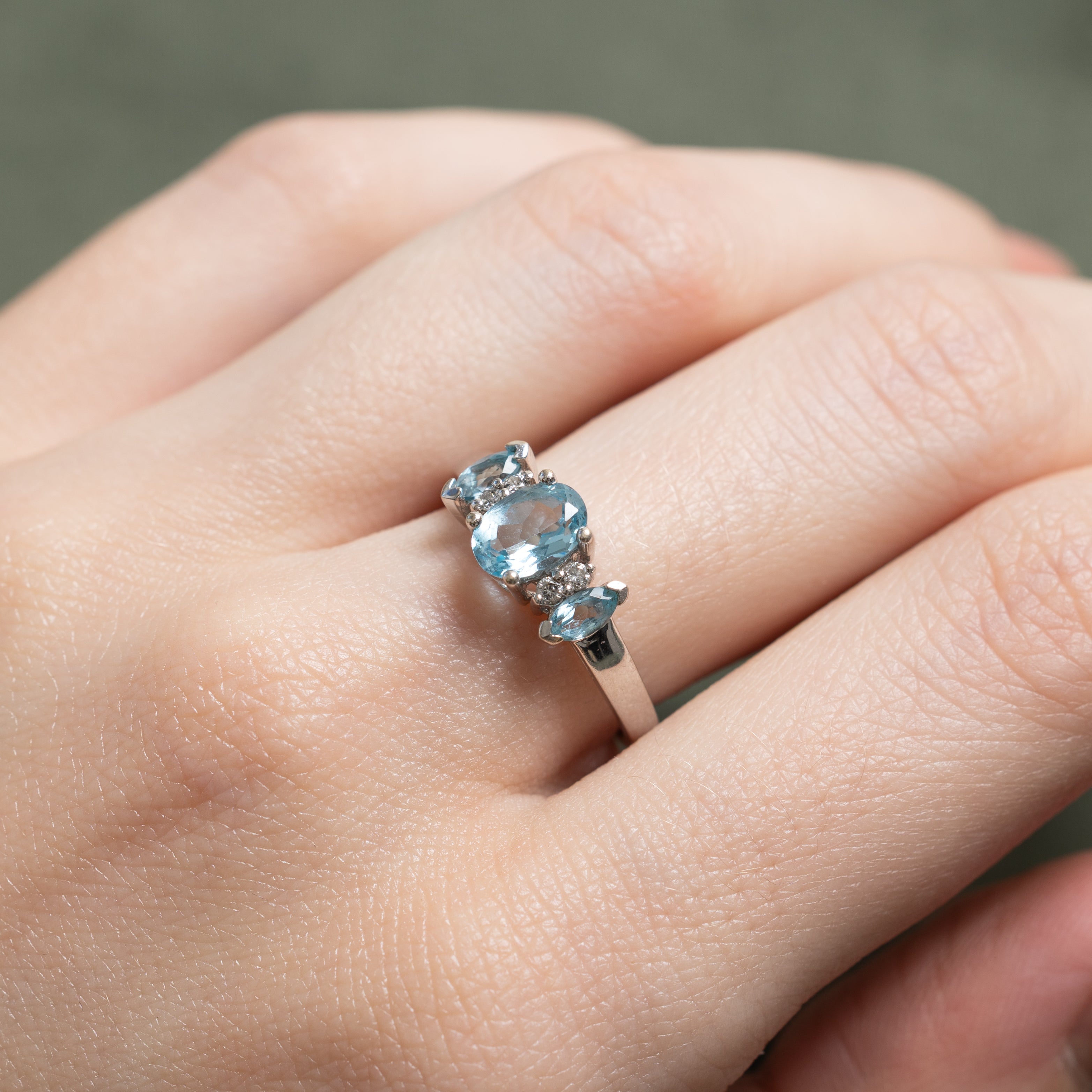 Three Stone Topaz & Diamond Ring | 0.85ct, 0.04ct | SZ 7