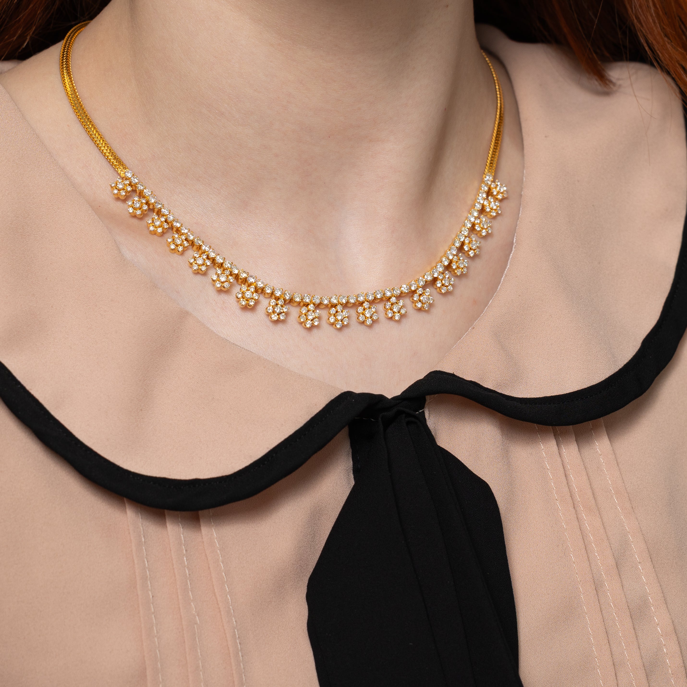 18k Yellow Gold Diamond Encrusted Floral Necklace | 4.90ct | 16.5"