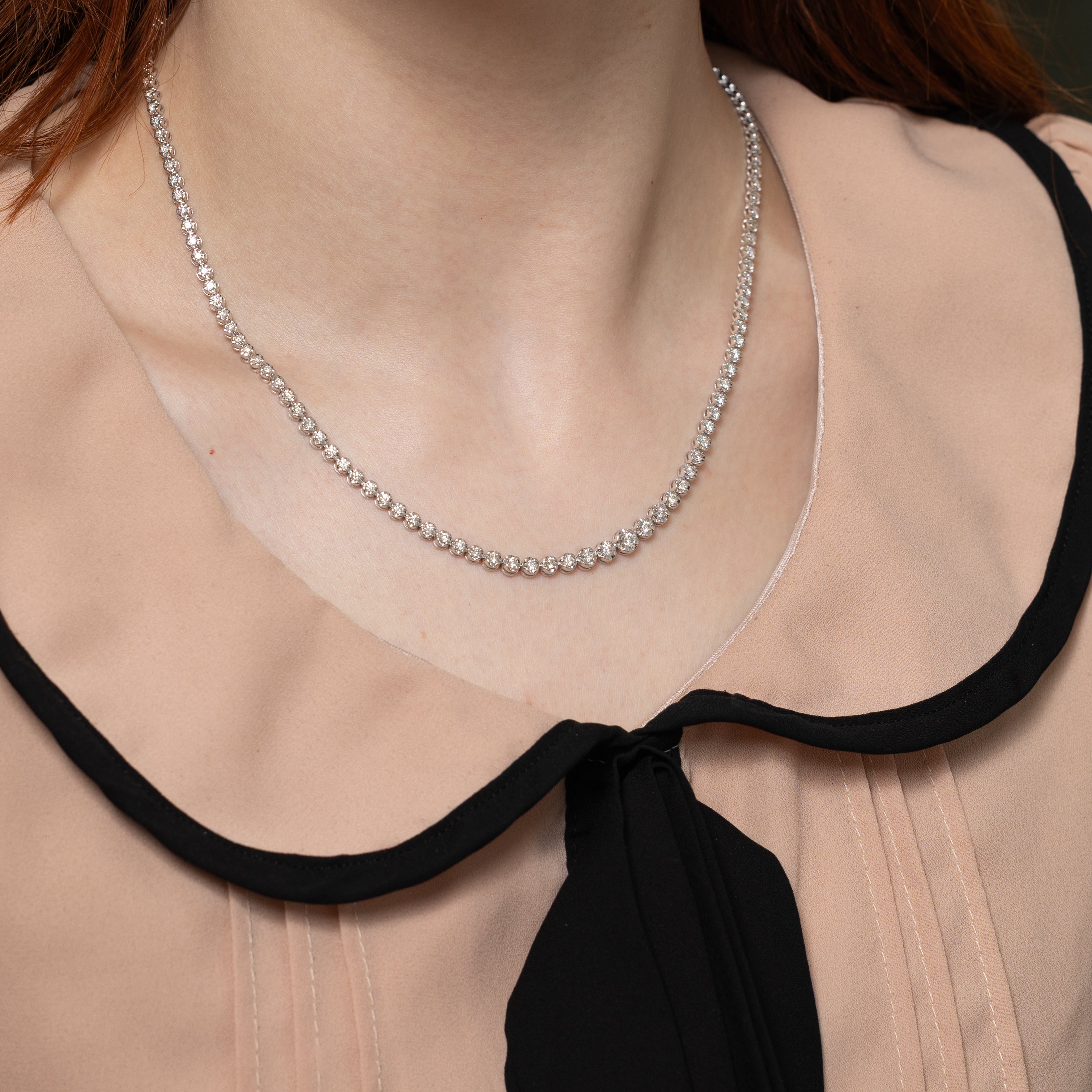 White Gold Illusion Set Diamond Tennis Necklace | 4.85ct | 18"