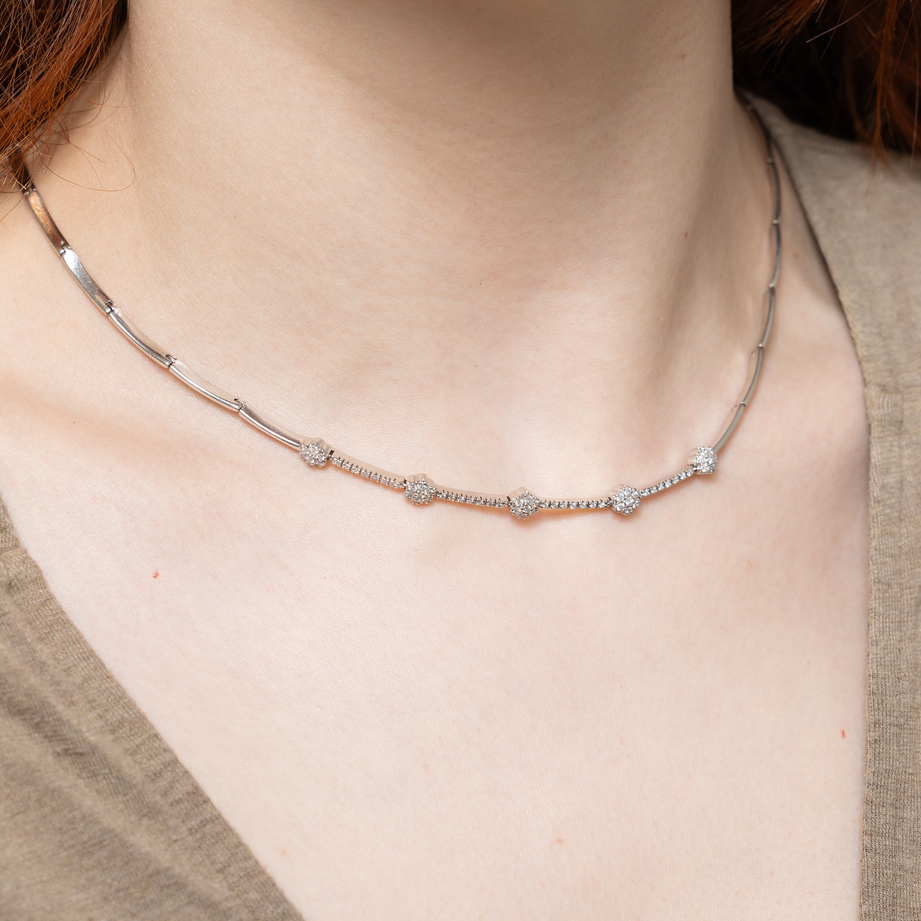 18k White Gold Diamond Clusters Necklace | 0.45ct | 16"