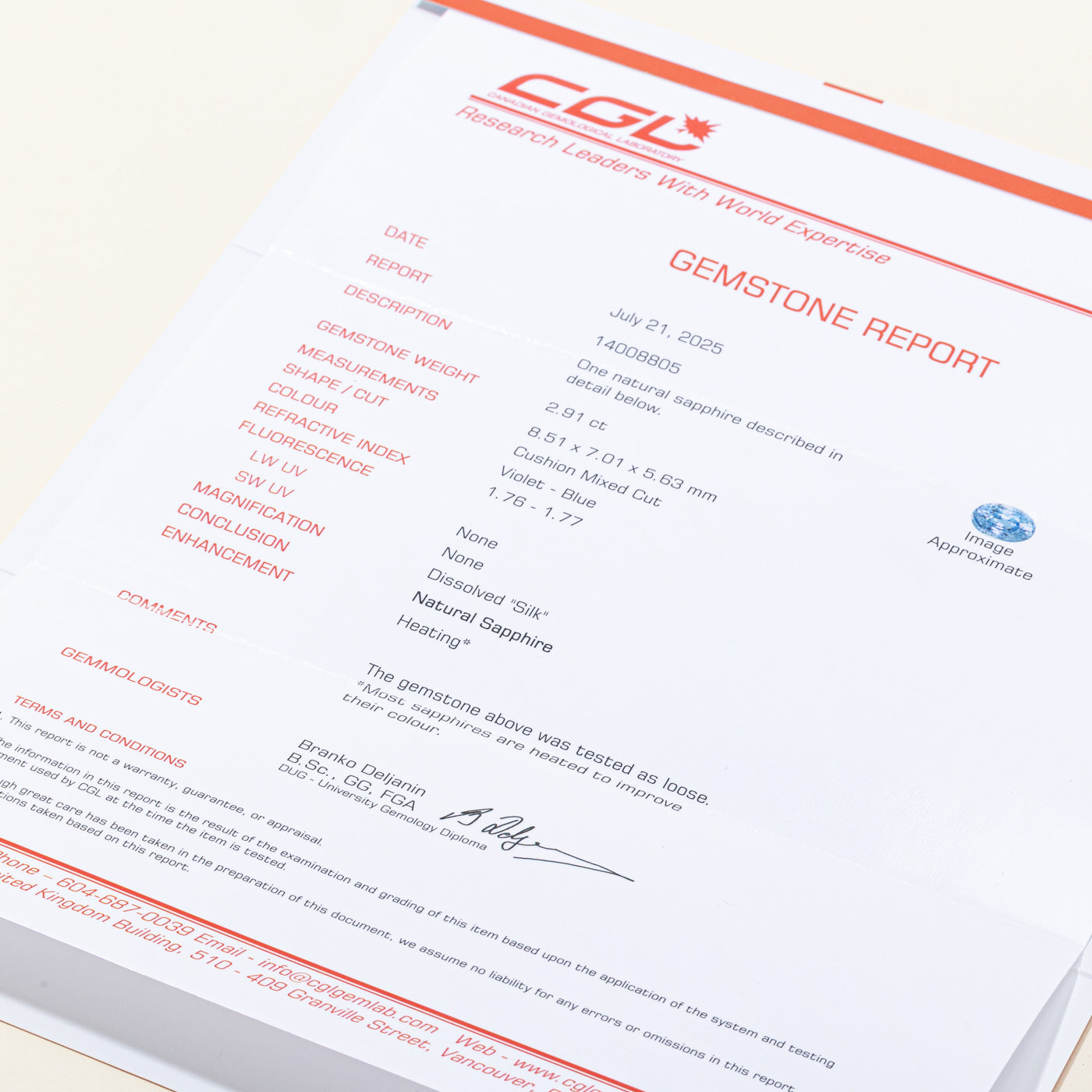 Cushion Cut Loose Sapphire | 2.91ct