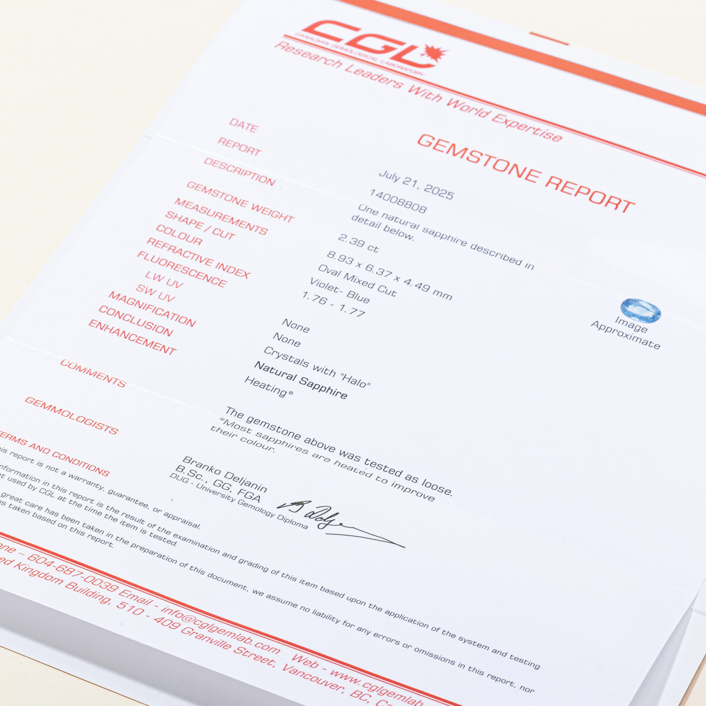 Oval Cut Loose Sapphire | 2.39ct