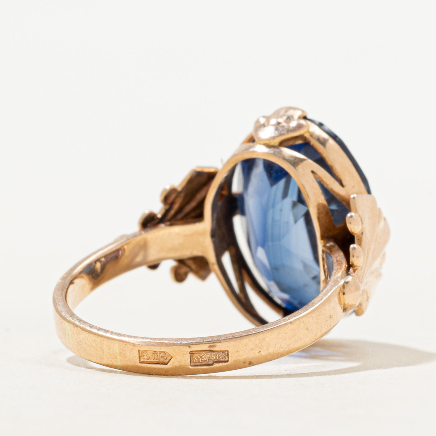 1976 Soviet Synthetic Sapphire Scrollwork Cocktail Ring | 10.70ct | SZ 7.75