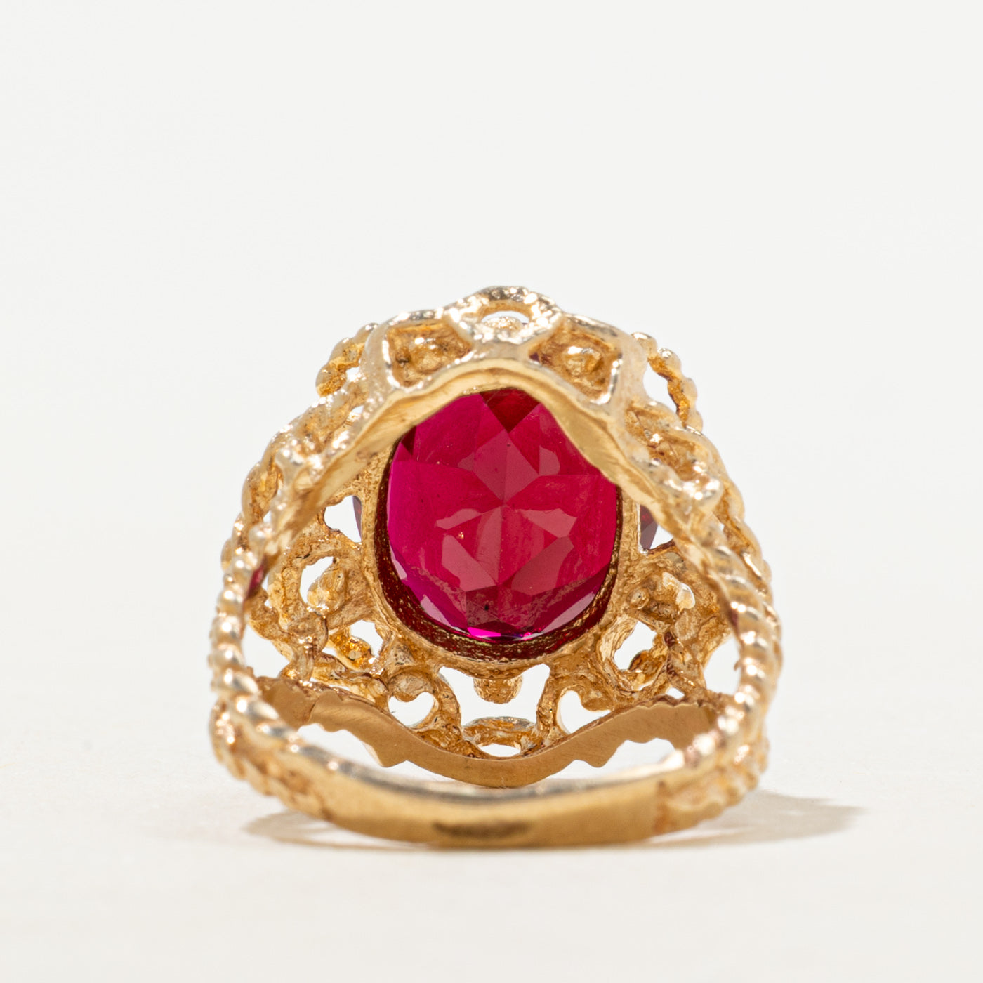 Synthetic Ruby Scrollwork & Openwork Ring | 4.67ct | SZ 3.25