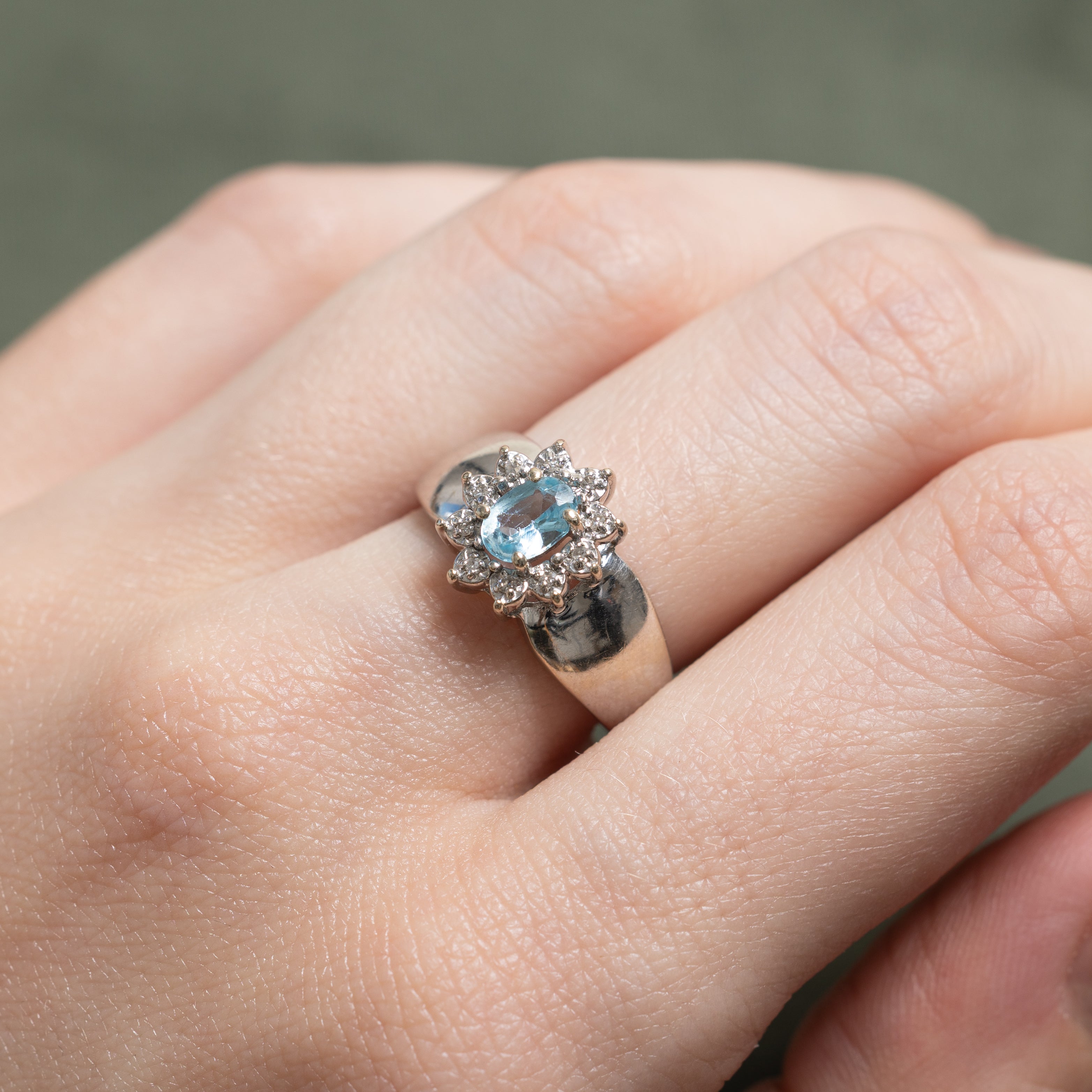 Oval Cut Topaz & Diamond Petal Halo Ring | 0.36ct, 0.05ctw | SZ 6.5