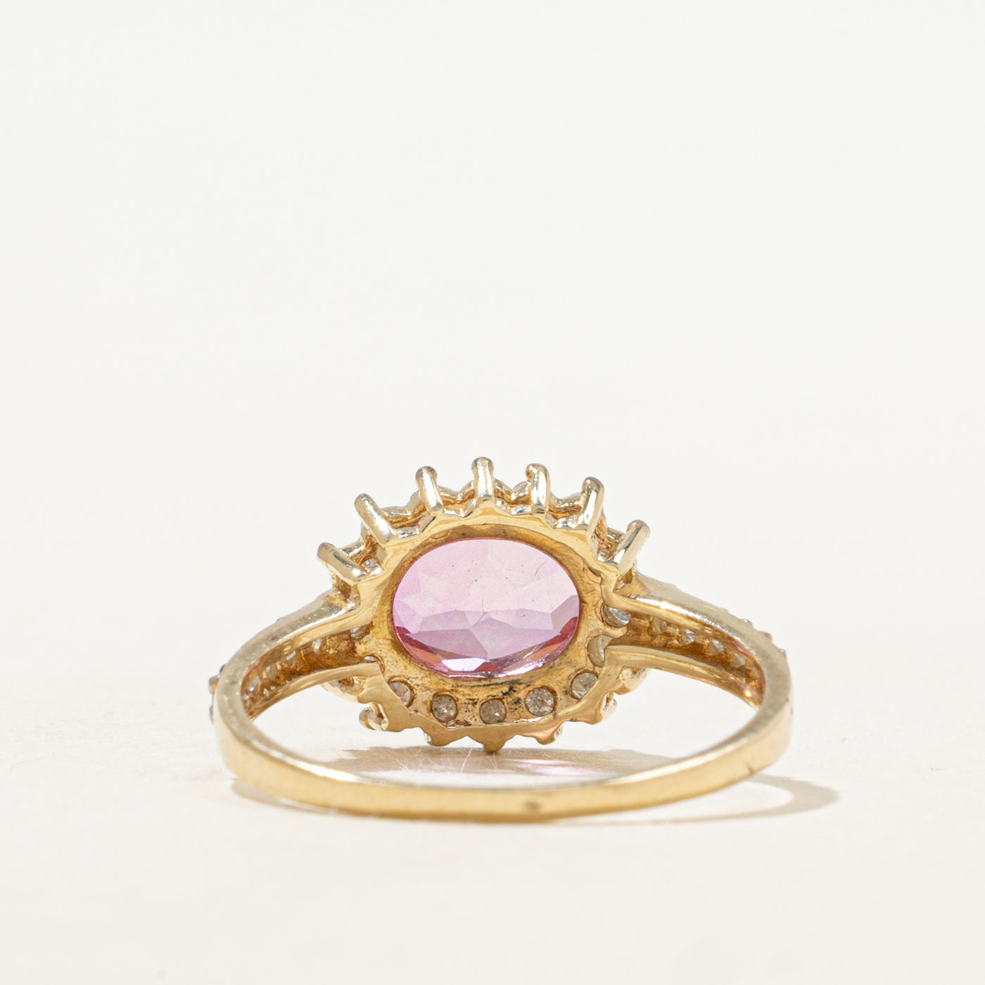 Bague East West en topaze rose sertie et halo de diamants | 1,17 ct, 0,26 ct au total | Taille 7