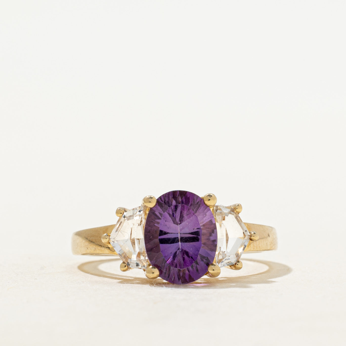 Oval Cut Amethyst & White Topaz Ring | 1.47ct, 0.44ctw | SZ 7