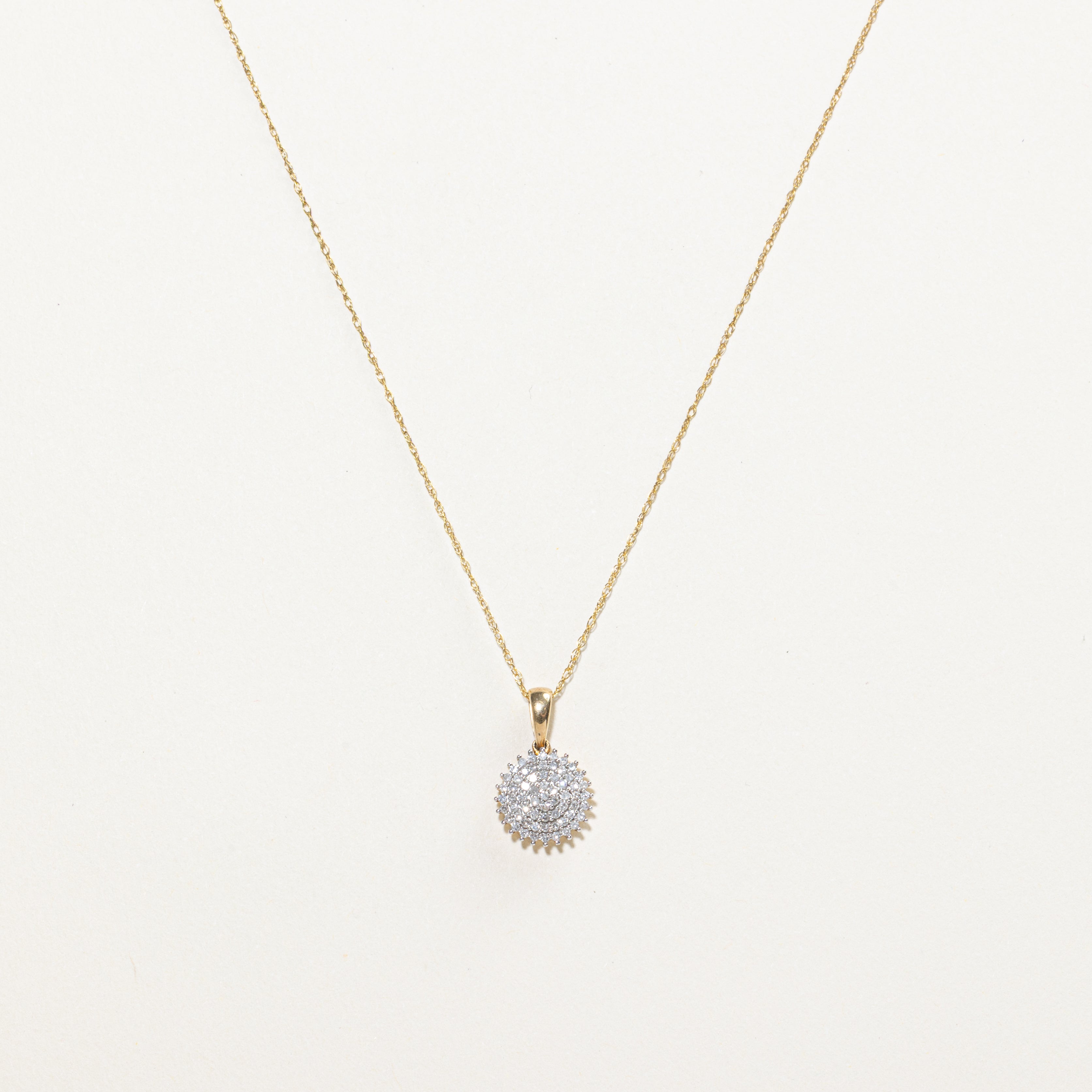 Yellow Gold Diamond Round Cluster Pendant Necklace | 0.20ctw | 18"