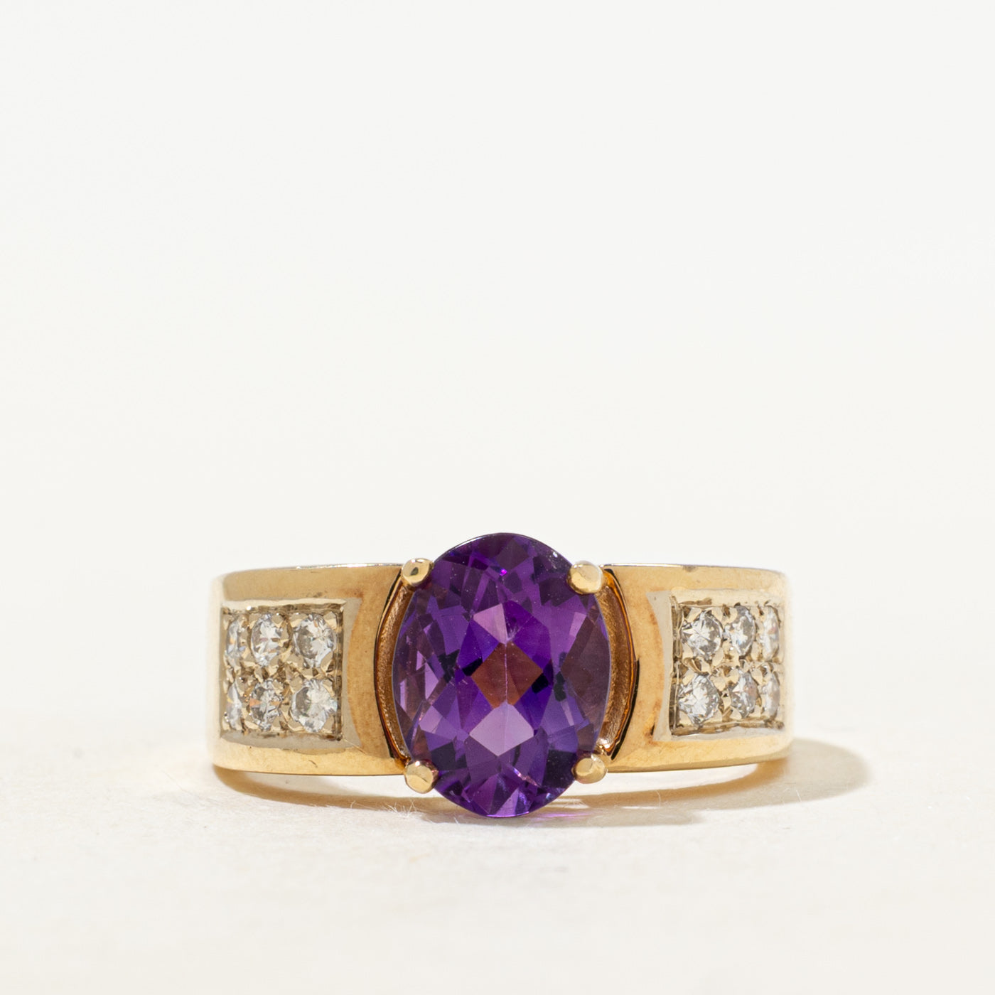 Oval Cut Amethyst & Diamond Ring | 1.95ct, 0.18ctw | SZ 6