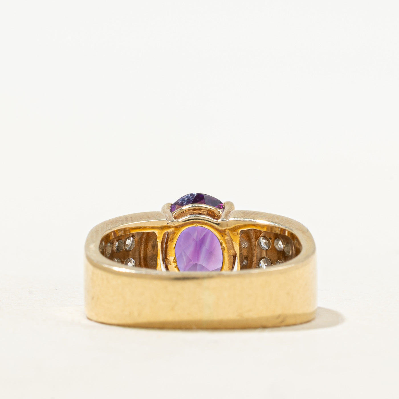 Oval Cut Amethyst & Diamond Ring | 1.95ct, 0.18ctw | SZ 6