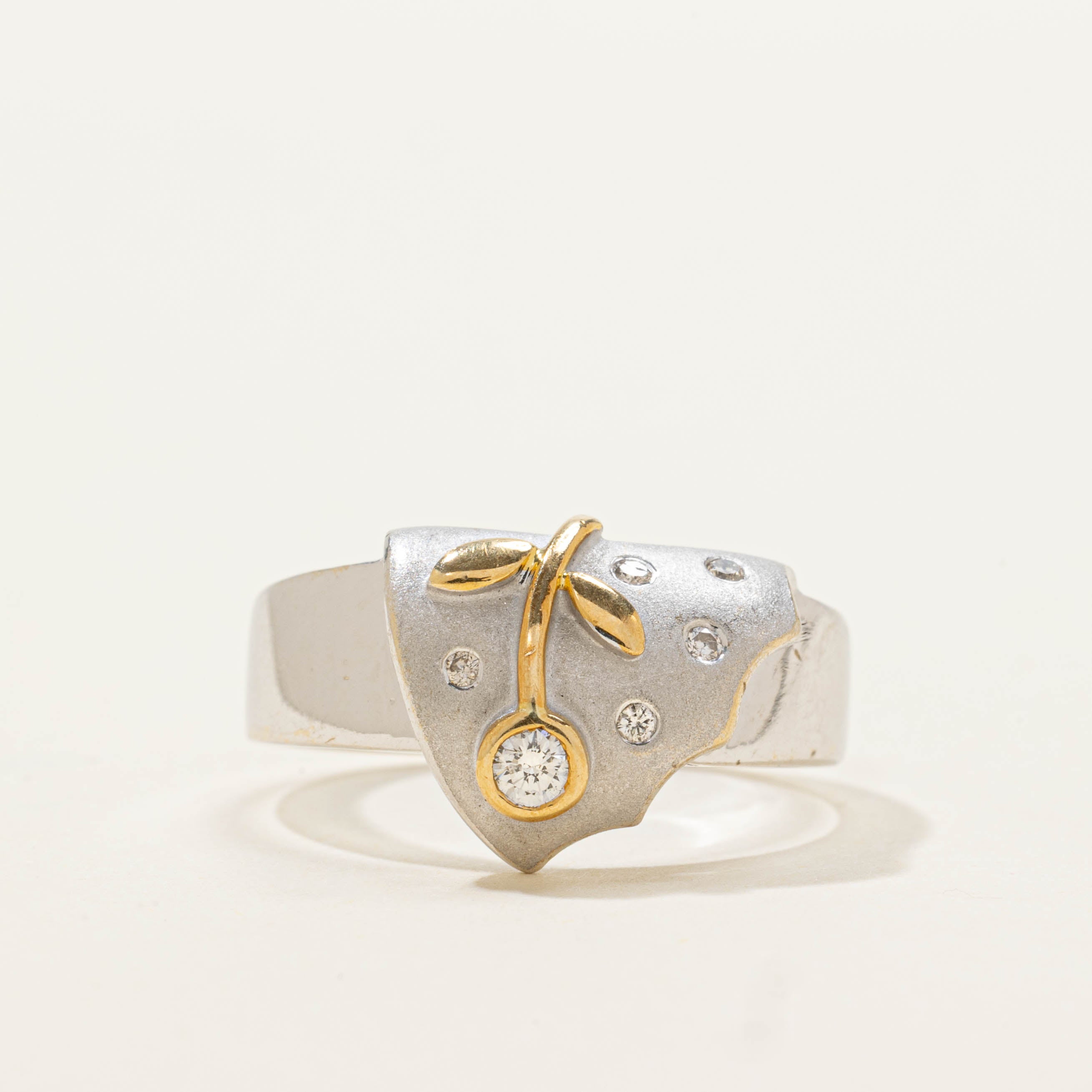 18k Two Tone Floral Motif Diamond Ring | SZ 6