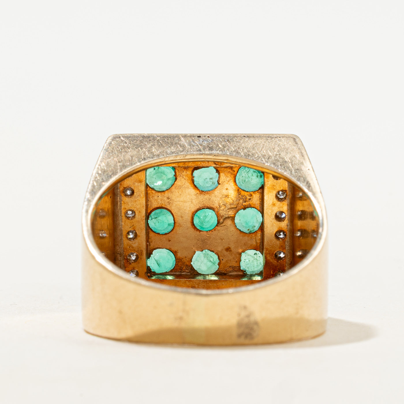 Emerald & Diamond Grid Cocktail Ring | 0.93ctw, 0.28ctw | SZ 10