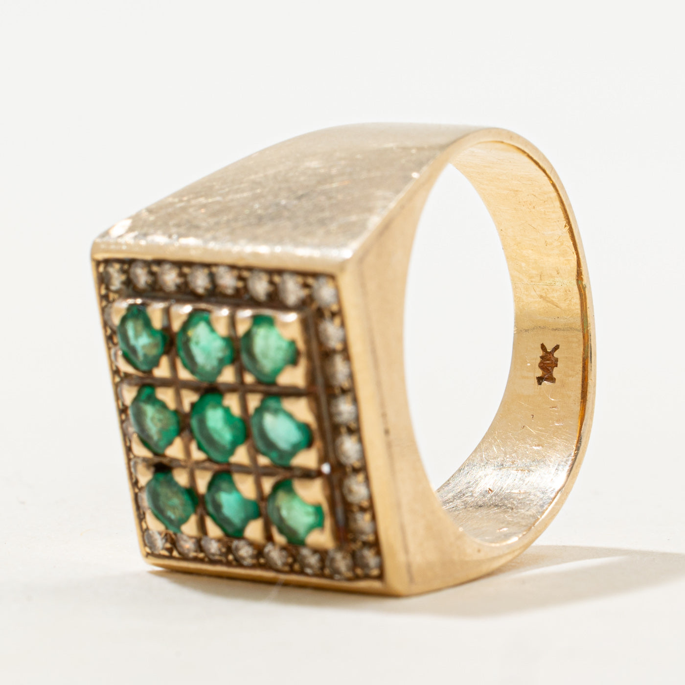 Emerald & Diamond Grid Cocktail Ring | 0.93ctw, 0.28ctw | SZ 10