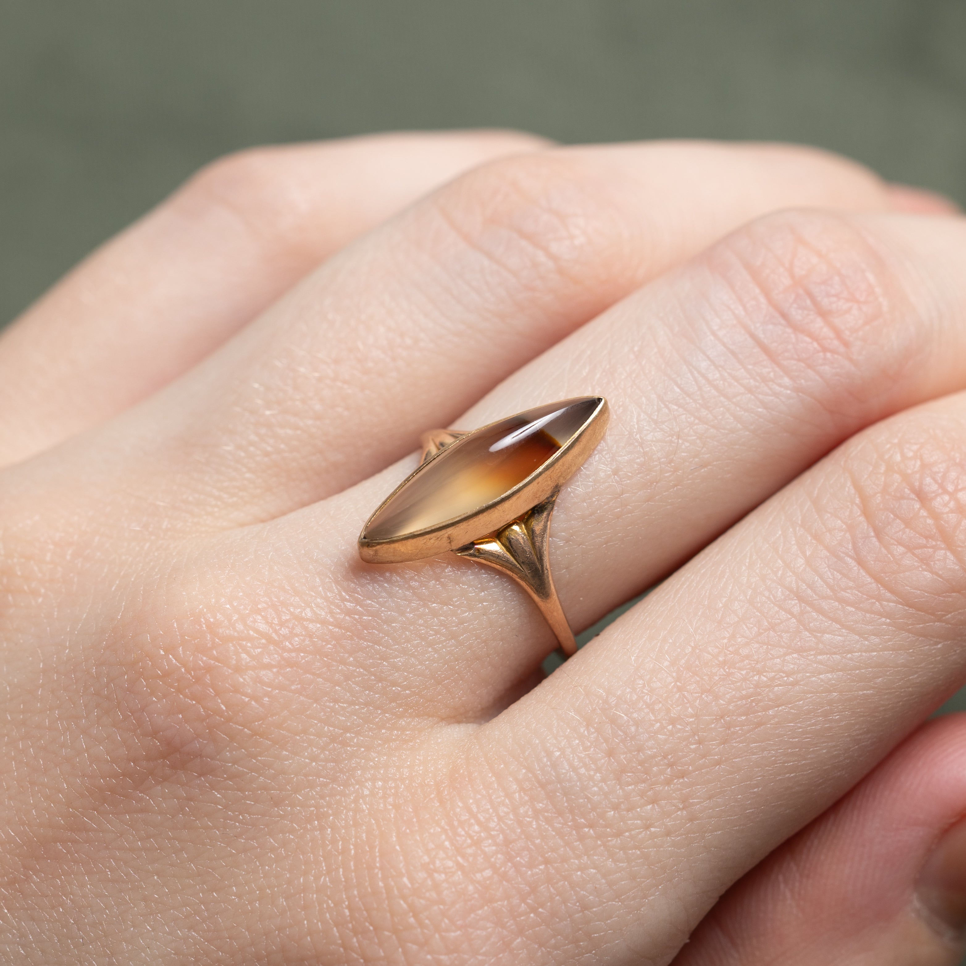 Bague Navette en agate cabochon | Taille 6,25