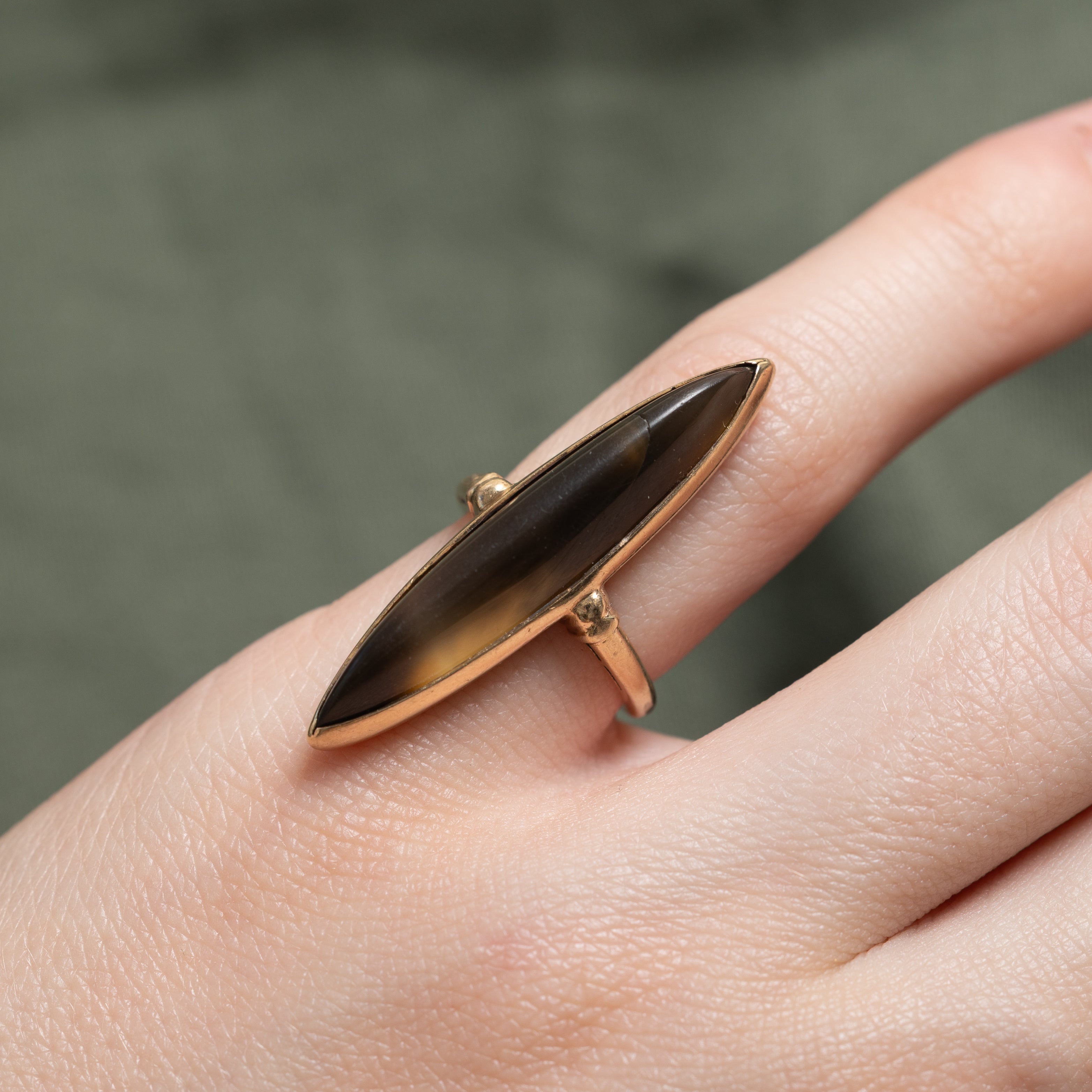 Cabochon Agate Navette Ring | SZ 2.75