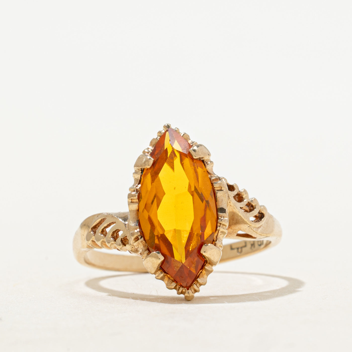 Marquise Cut Orange Sapphire Textured Bypass Ring | 2.54ct | SZ 6.25