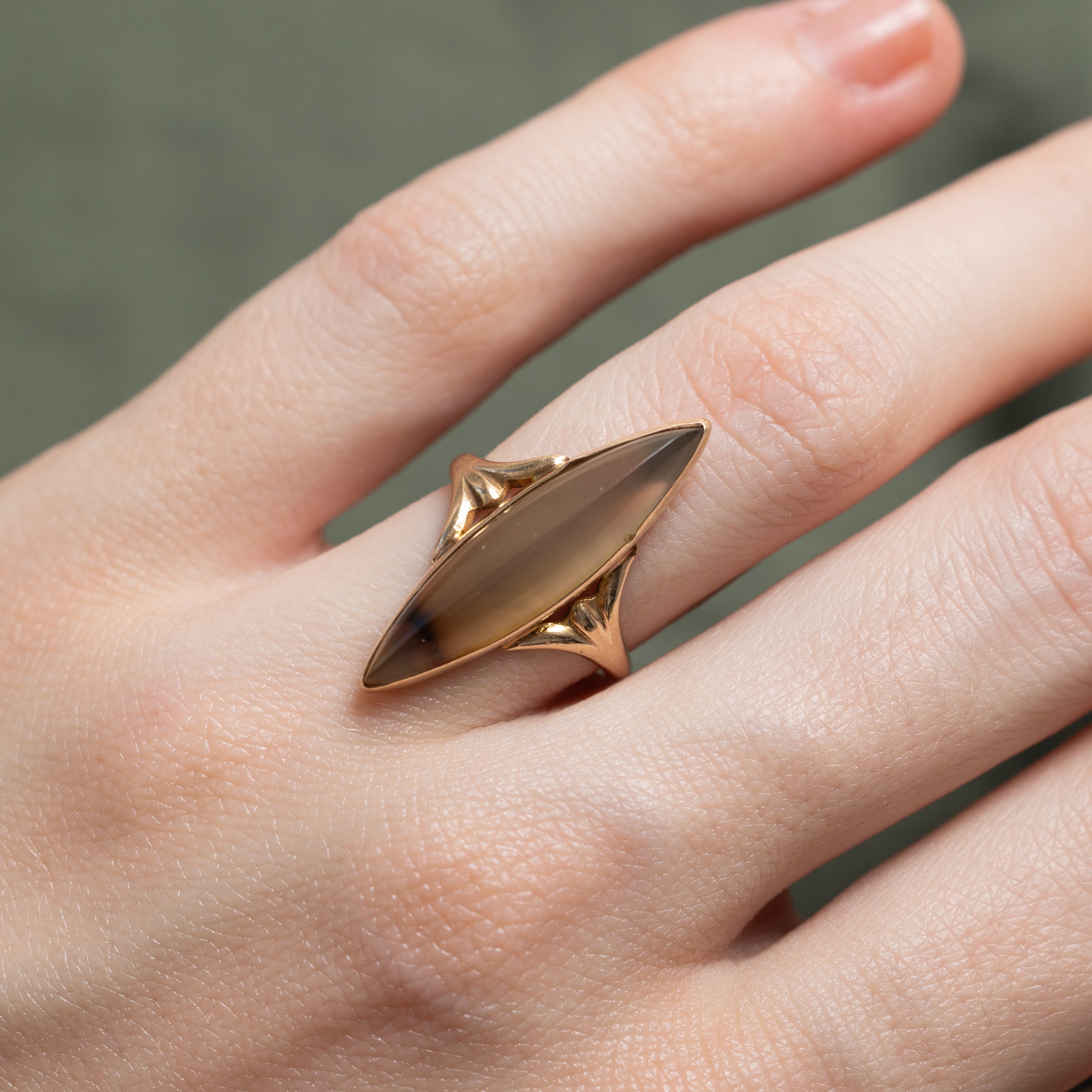 Cabochon Agate Navette Ring | SZ 4