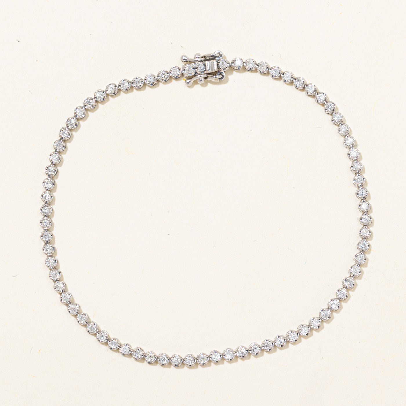 18k Basket Set Diamond Tennis Bracelet | 1.00ctw | 7"