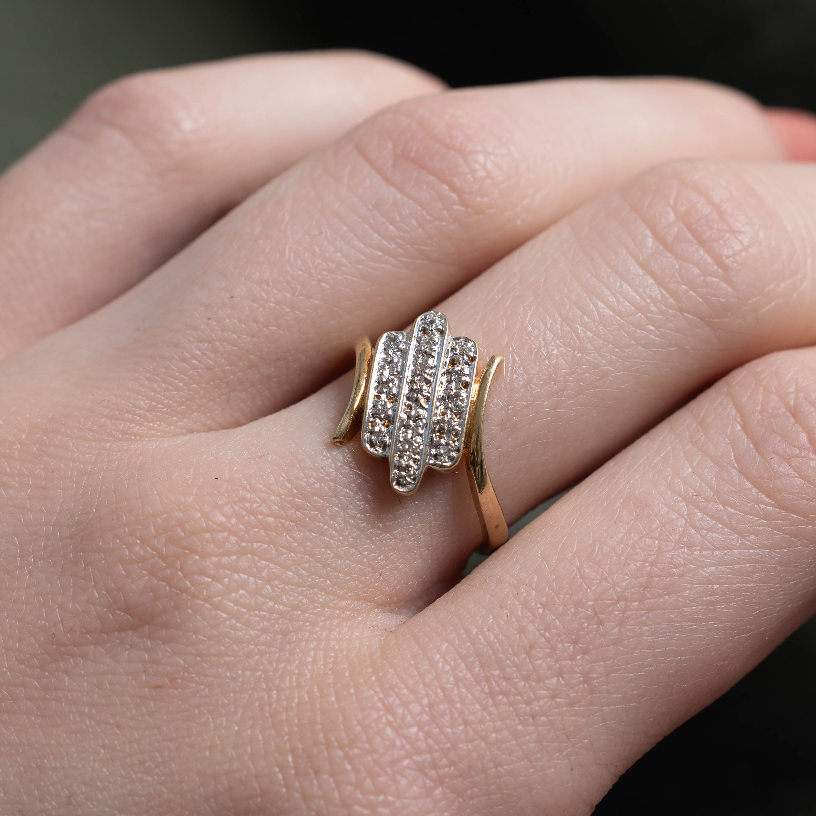 10k Diamond Multi Diagonal Row Bypass Ring | SZ 6