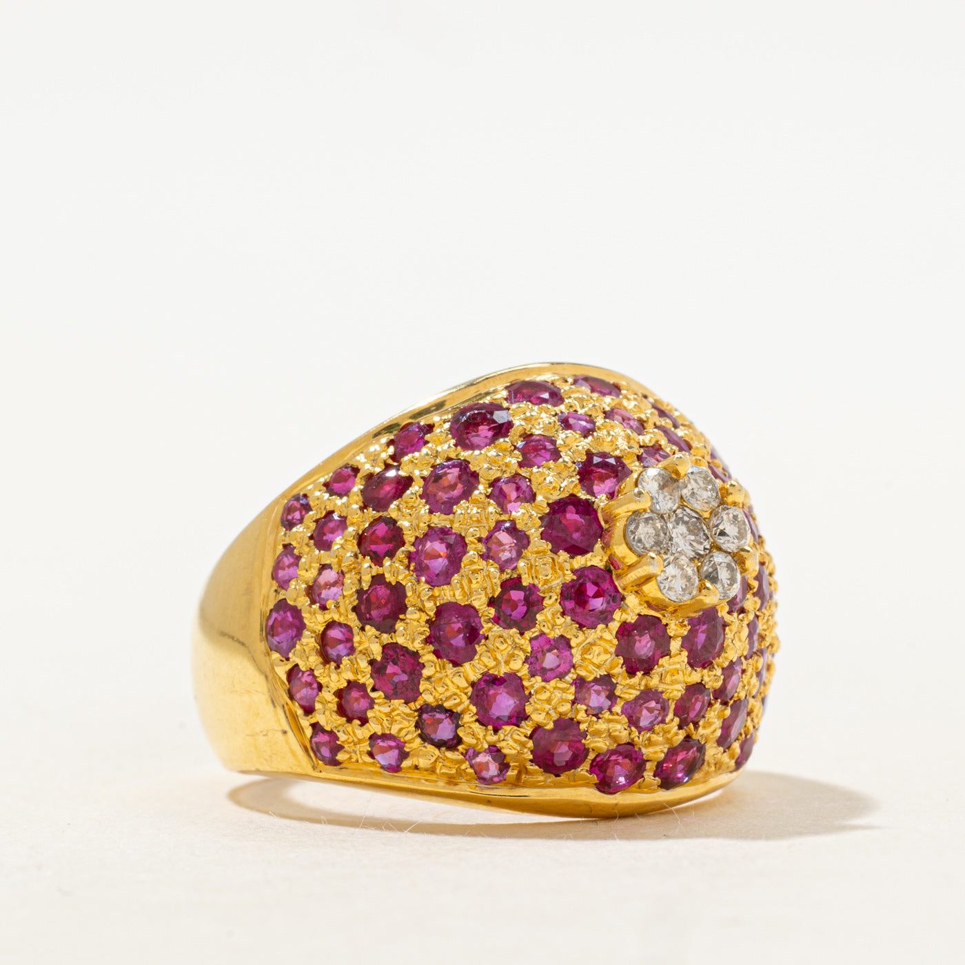18k Synthetic Ruby & Natural Diamond Dome Ring | 2.73ctw, 0.18ctw | SZ 8