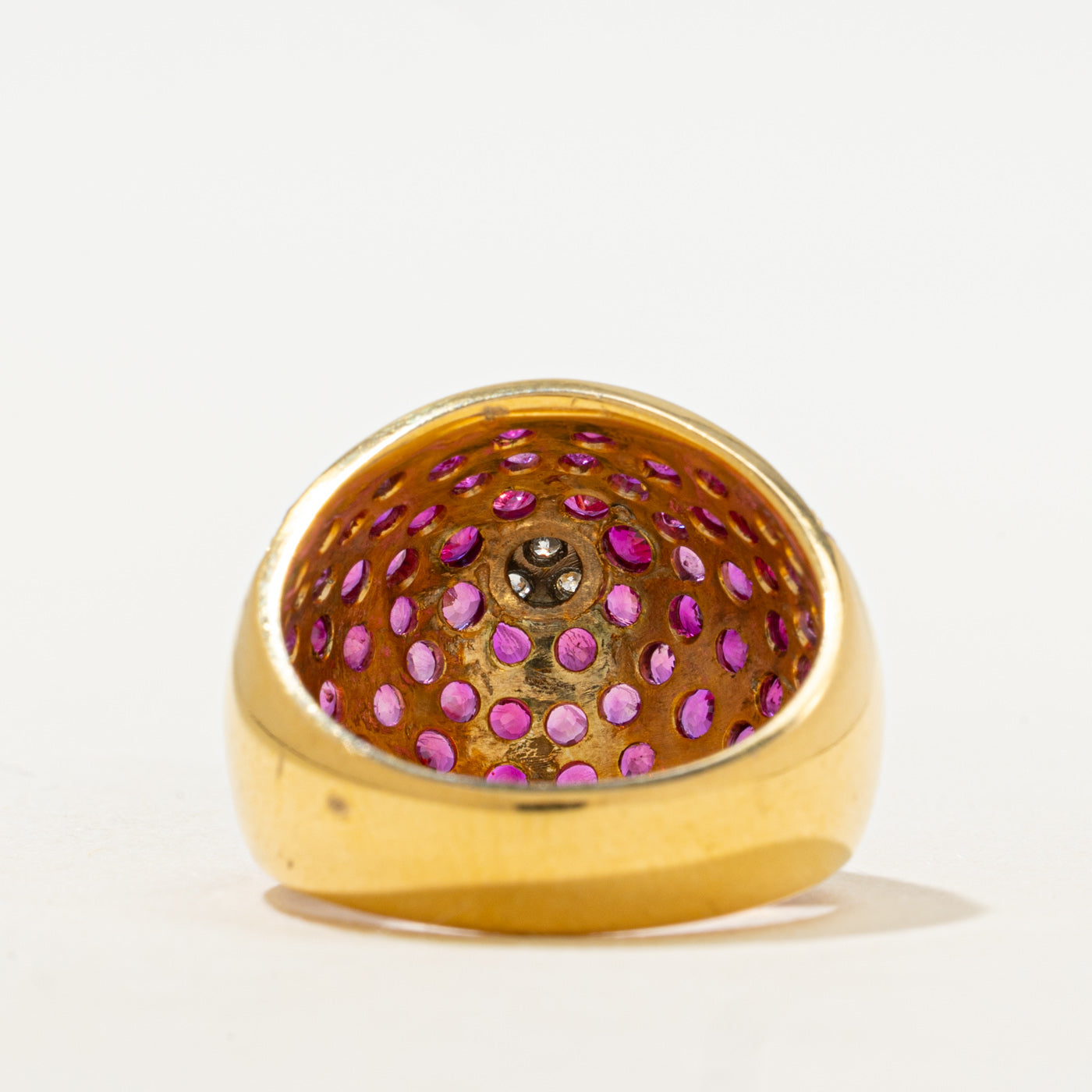 18k Synthetic Ruby & Natural Diamond Dome Ring | 2.73ctw, 0.18ctw | SZ 8