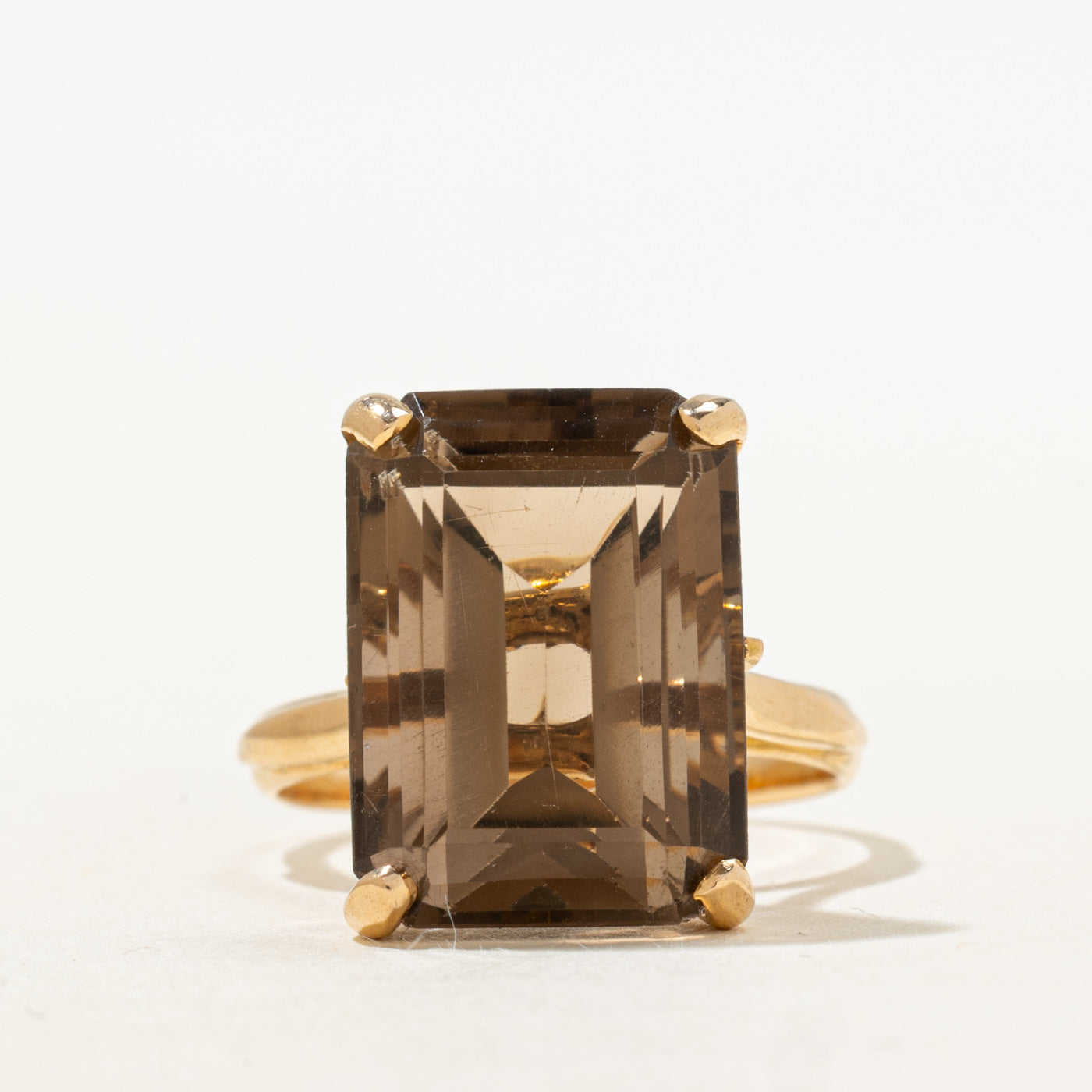 18k Rectangle Cut Smoky Quartz Cocktail Ring | 9.15ct | SZ 7.75