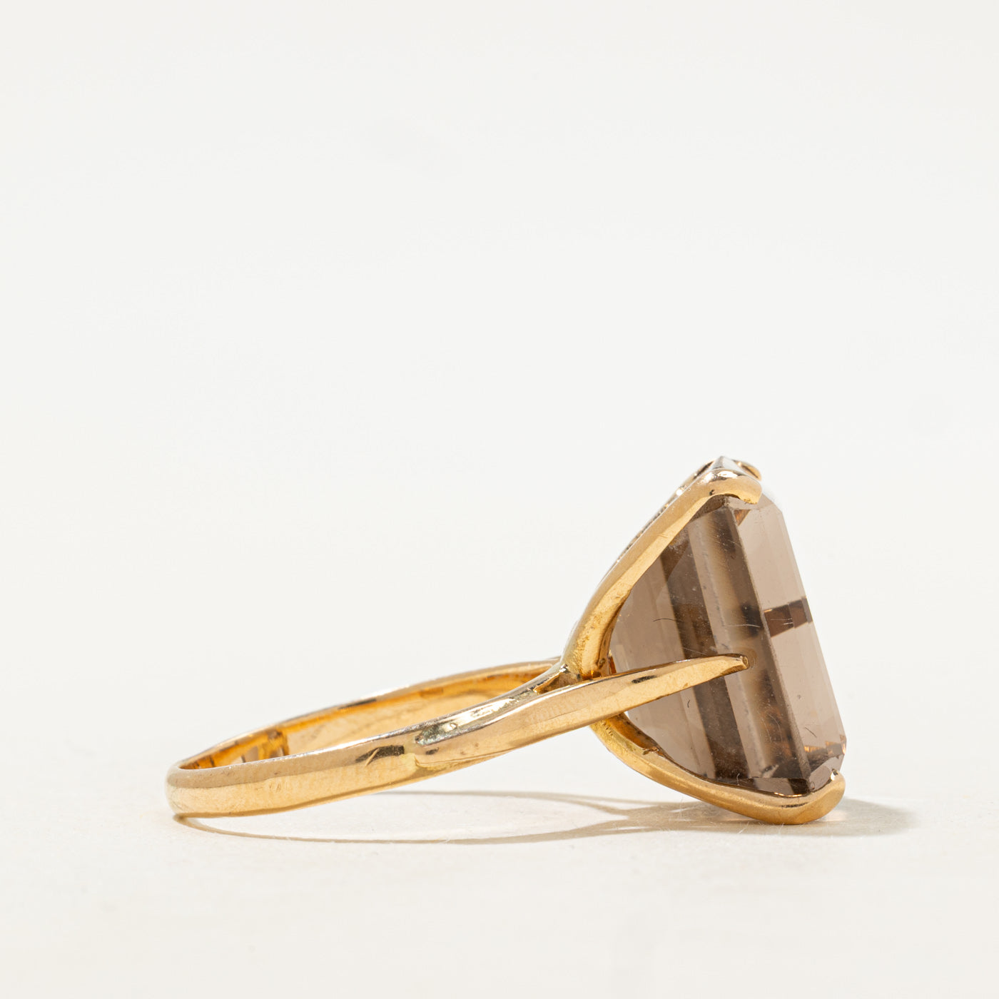 18k Rectangle Cut Smoky Quartz Cocktail Ring | 9.15ct | SZ 7.75