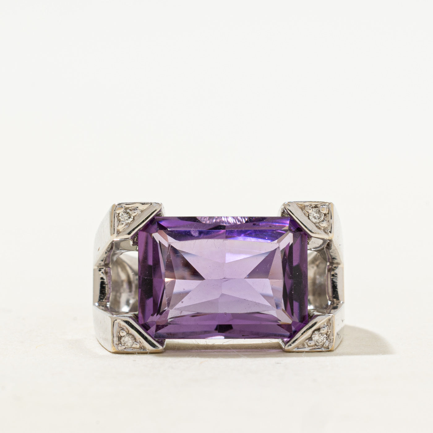 18k East West Amethyst & Diamond Cocktail Ring | 6.00ct, 0.02ctw | SZ 5.25