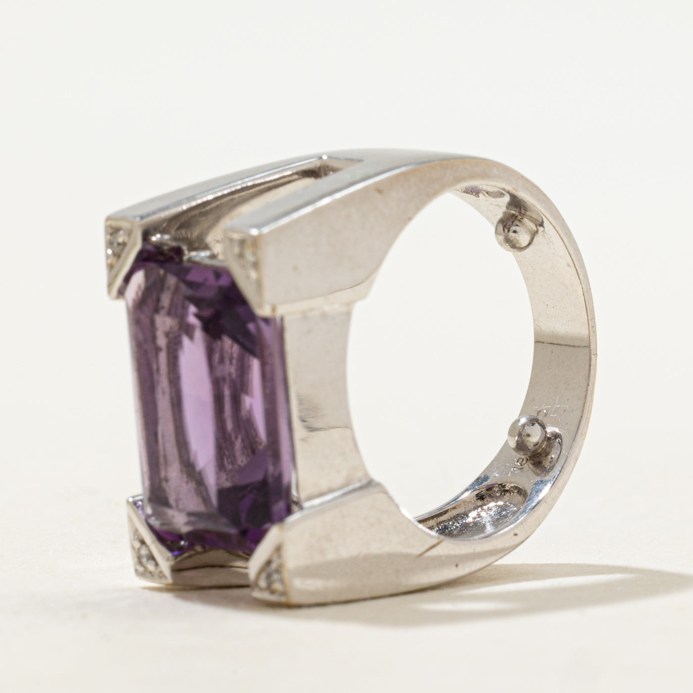 18k East West Amethyst & Diamond Cocktail Ring | 6.00ct, 0.02ctw | SZ 5.25